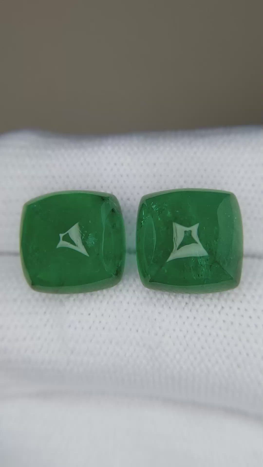 18.09&nbsp;Ct.Tw.Total Carat Weight Cabochon Emerald Pair from Zambia Size Video