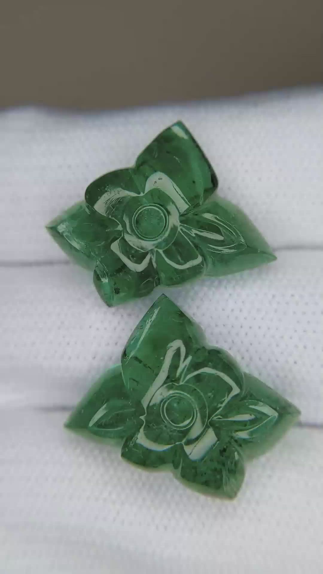 22.72&nbsp;Ct.Tw.Total Carat Weight Emerald Pair from Zambia Size Video