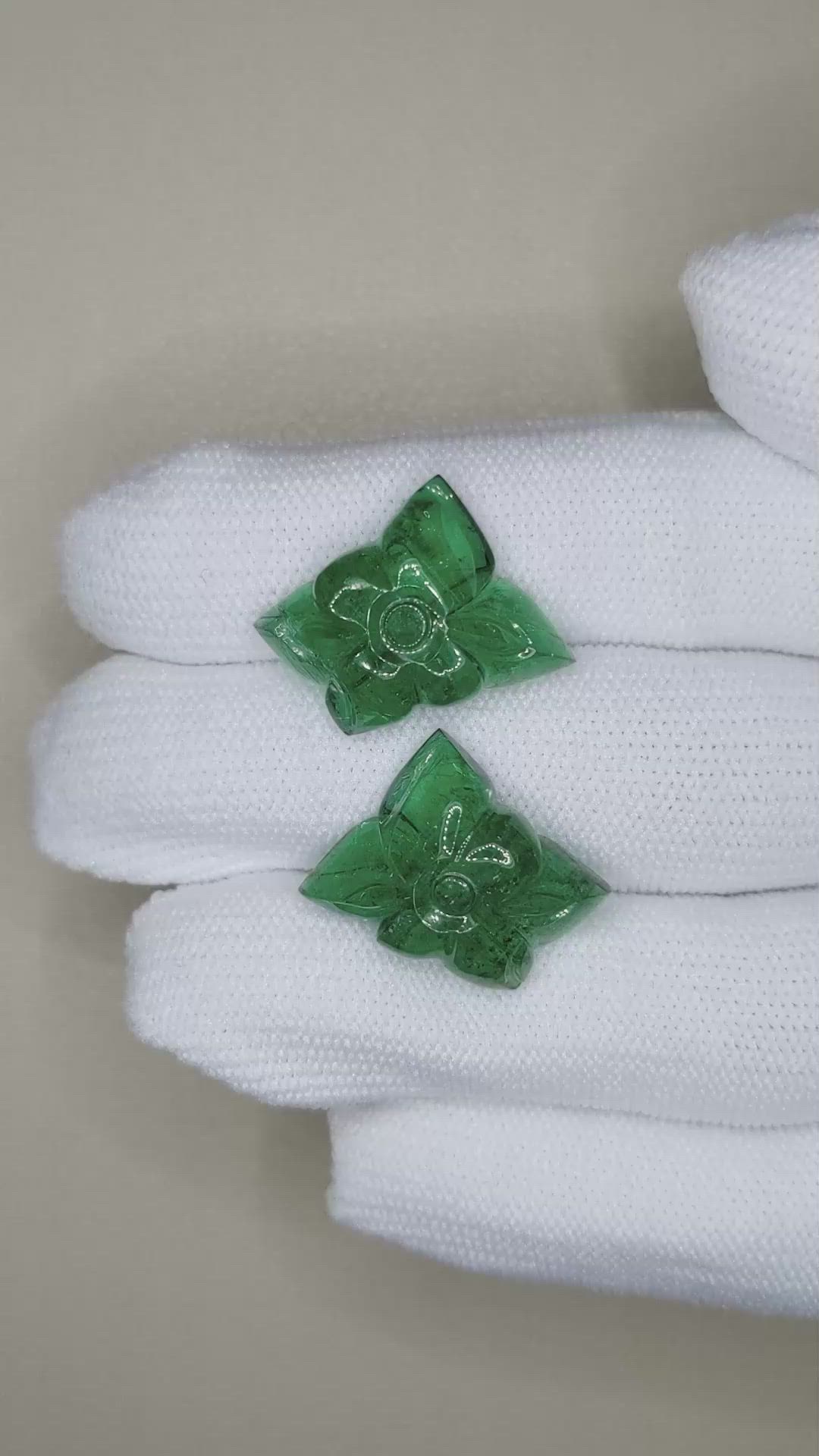 22.72&nbsp;Ct.Tw.Total Carat Weight Emerald Pair from Zambia Size Video