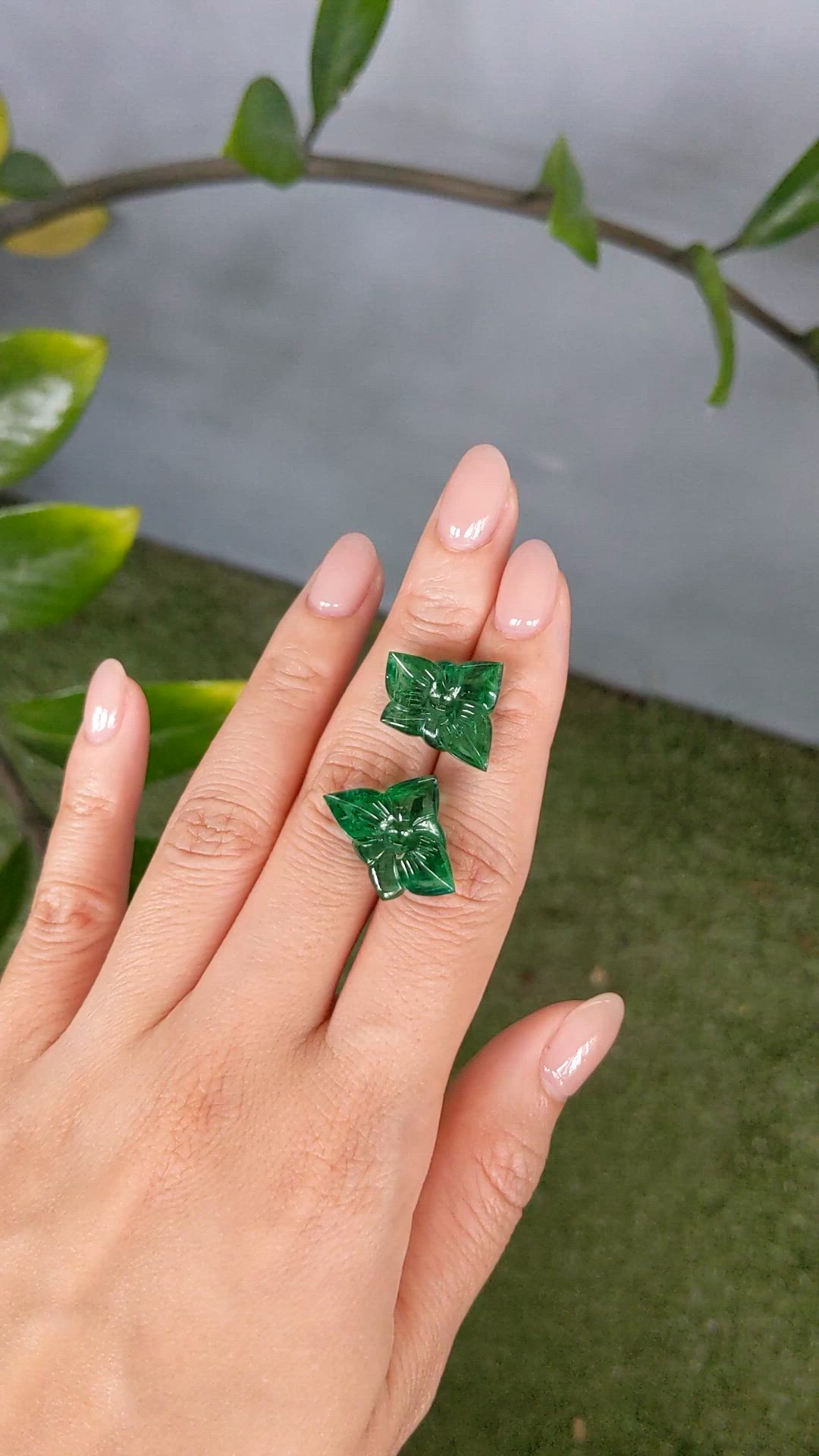 22.72&nbsp;Ct.Tw.Total Carat Weight Emerald Pair from Zambia Size Video