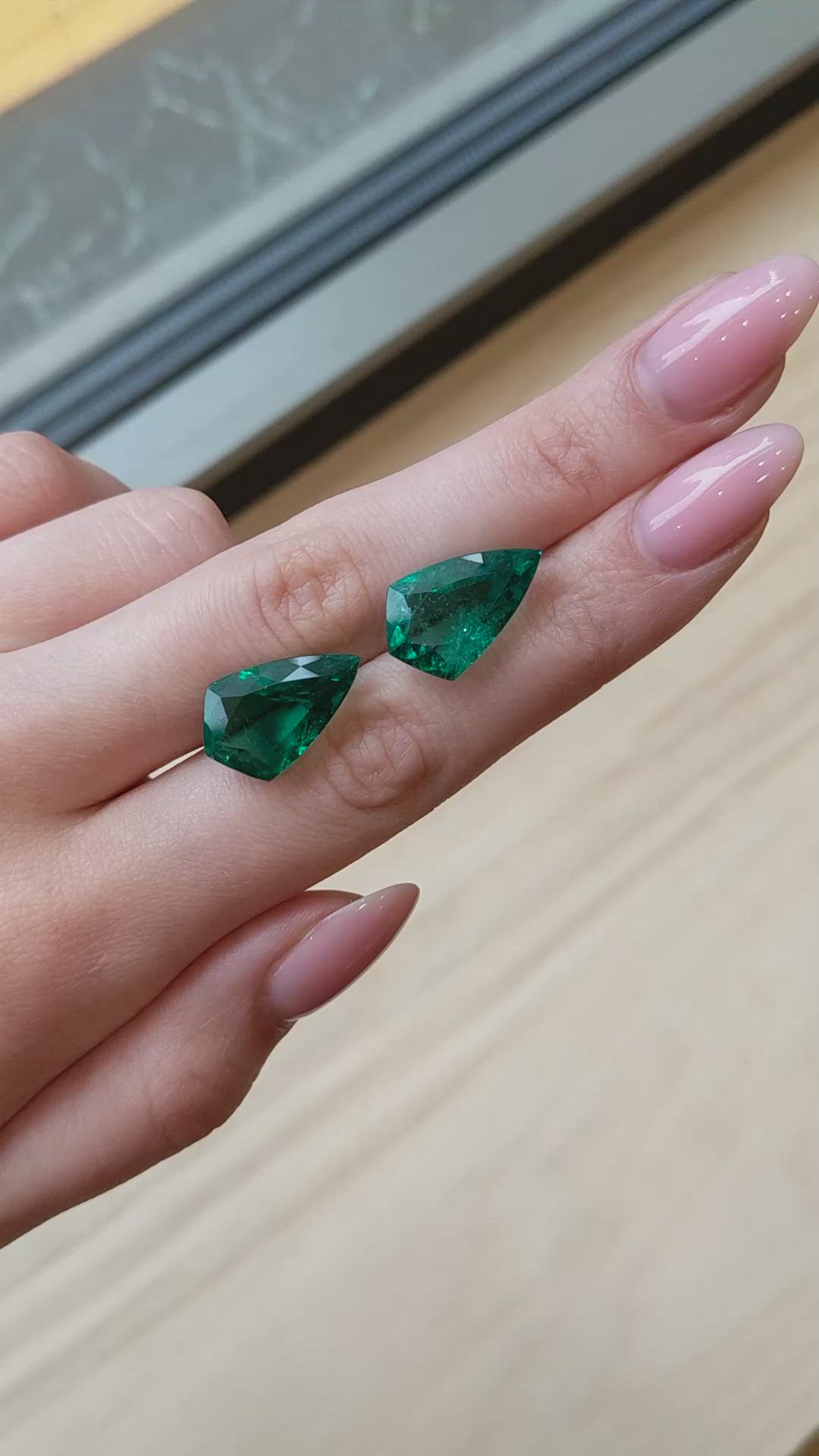 19.08 Ct.Tw.Total Carat Weight Emerald Pair from Zambia Size Video