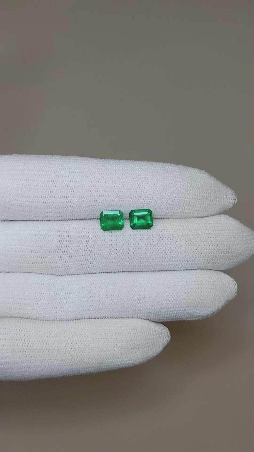 2.04 Ct.Tw.Total Carat Weight Emerald Pair from Colombia Size Video