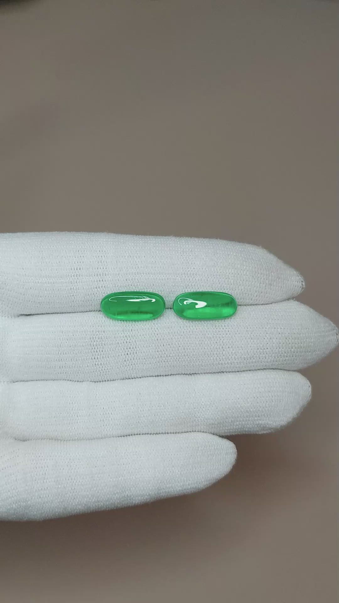 6.01&nbsp;Ct.Tw.Total Carat Weight Cabochon Emerald Pair from Colombia Size Video