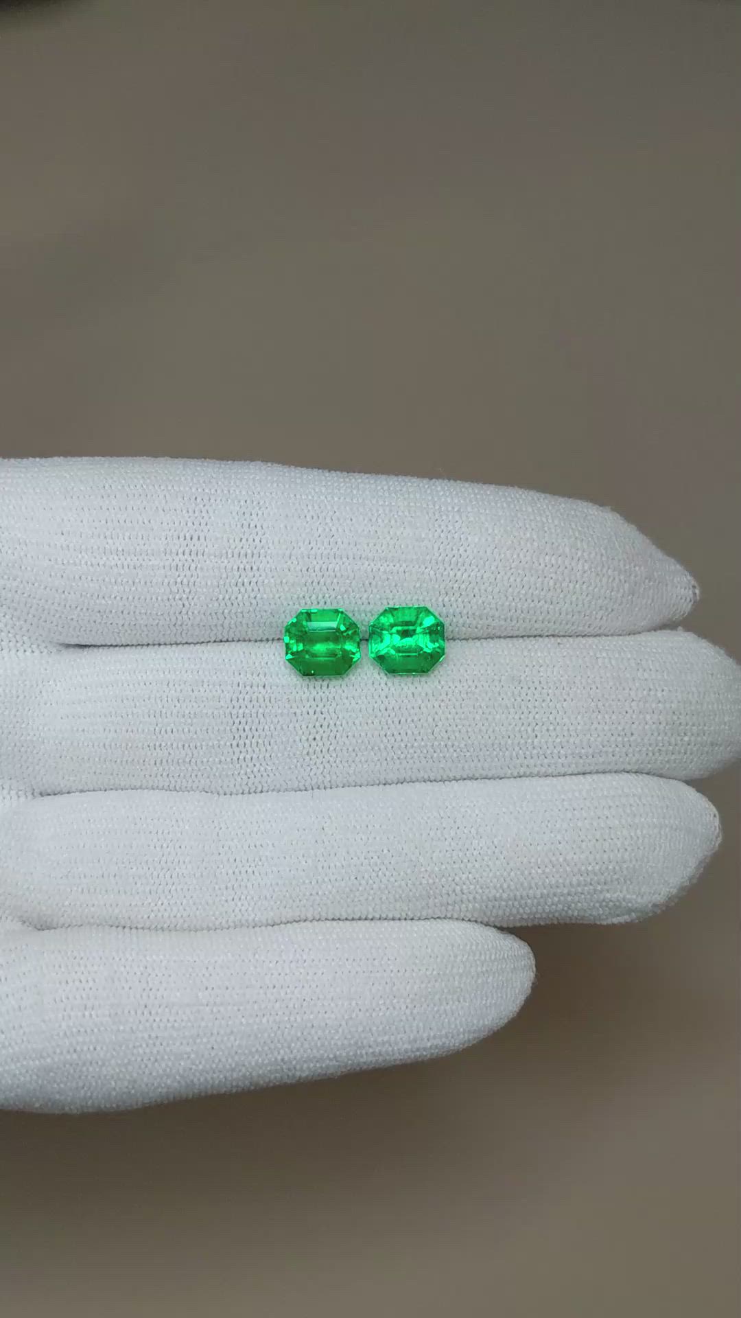 4.25 Ct.Tw.Total Carat Weight Emerald Pair from Colombia Size Video