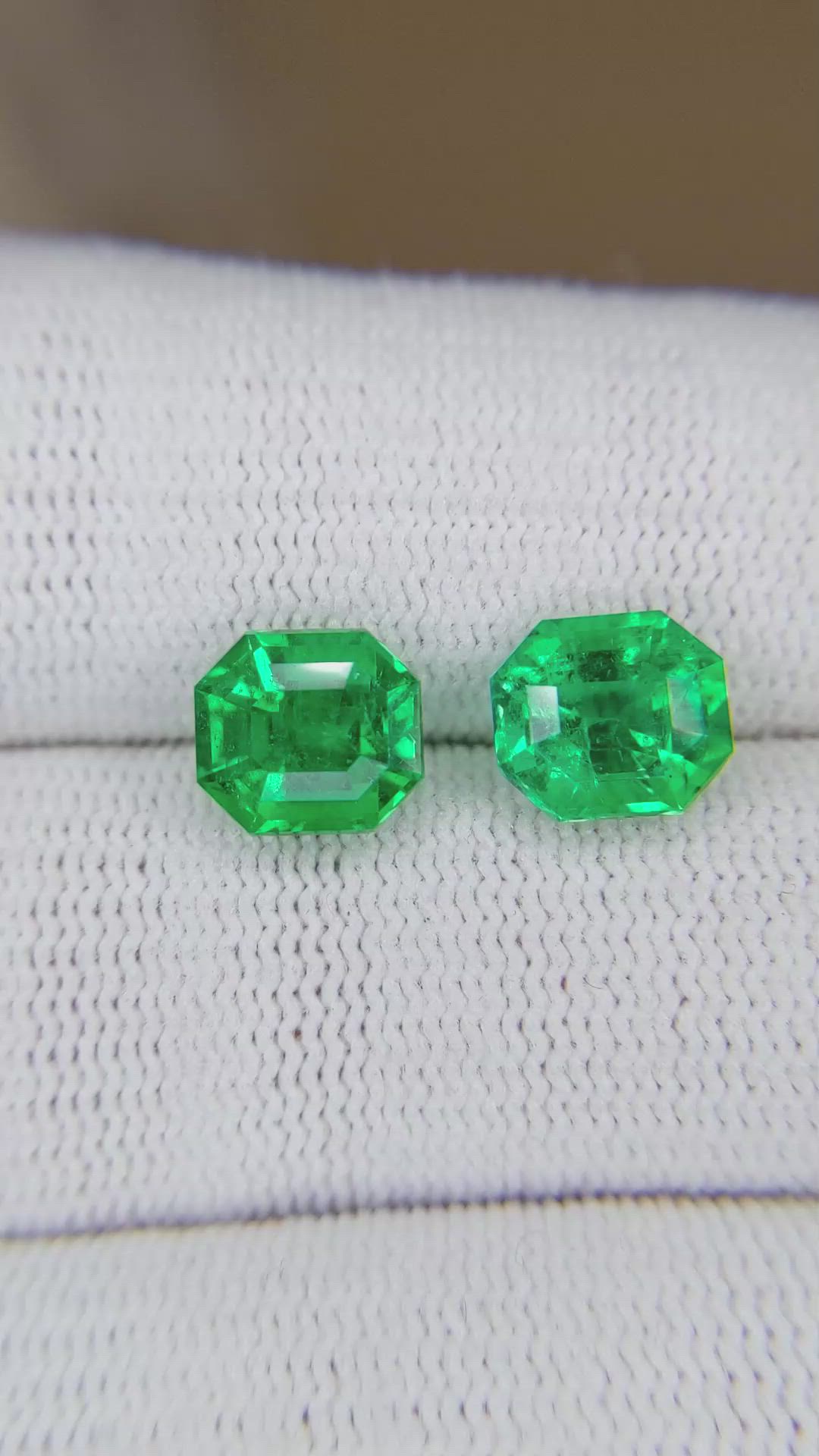 4.25 Ct.Tw.Total Carat Weight Emerald Pair from Colombia Size Video