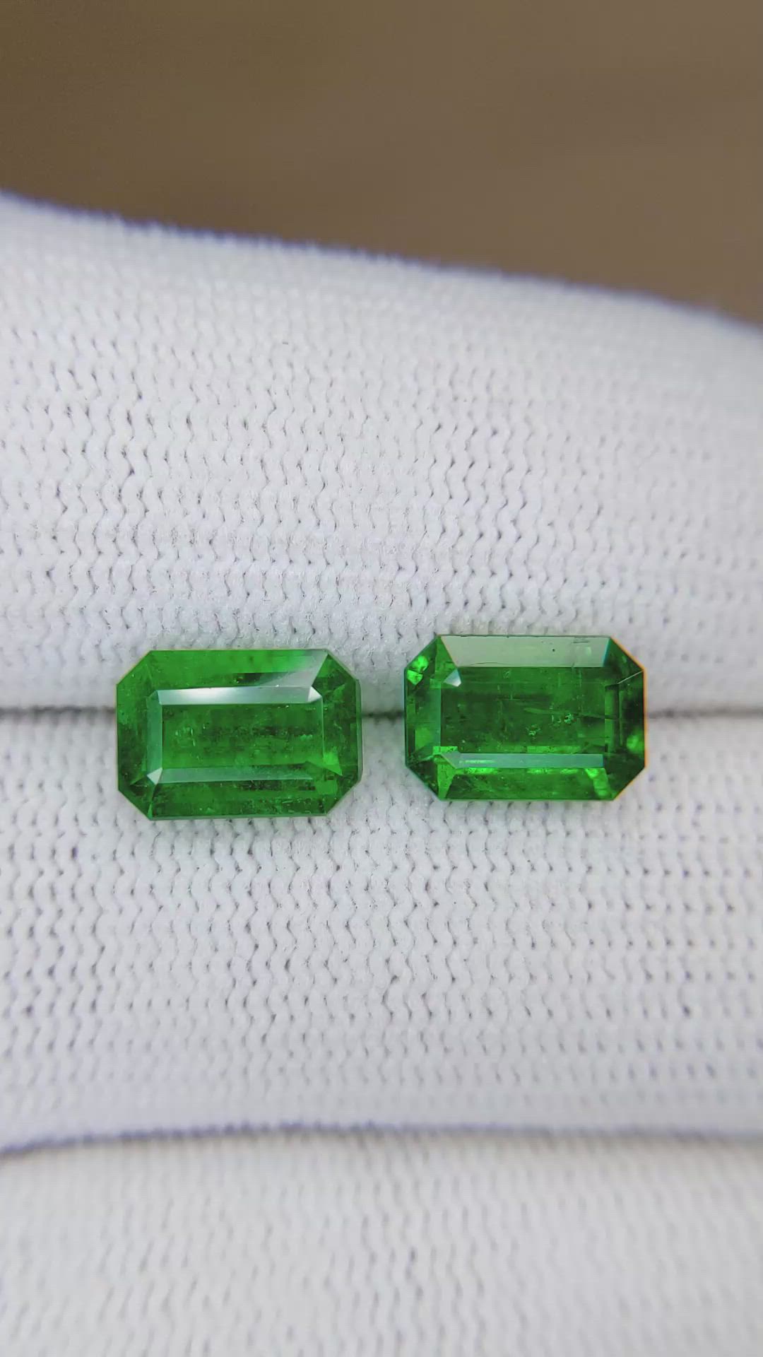 4.13 Ct.Tw.Total Carat Weight Emerald Pair from Zambia Size Video