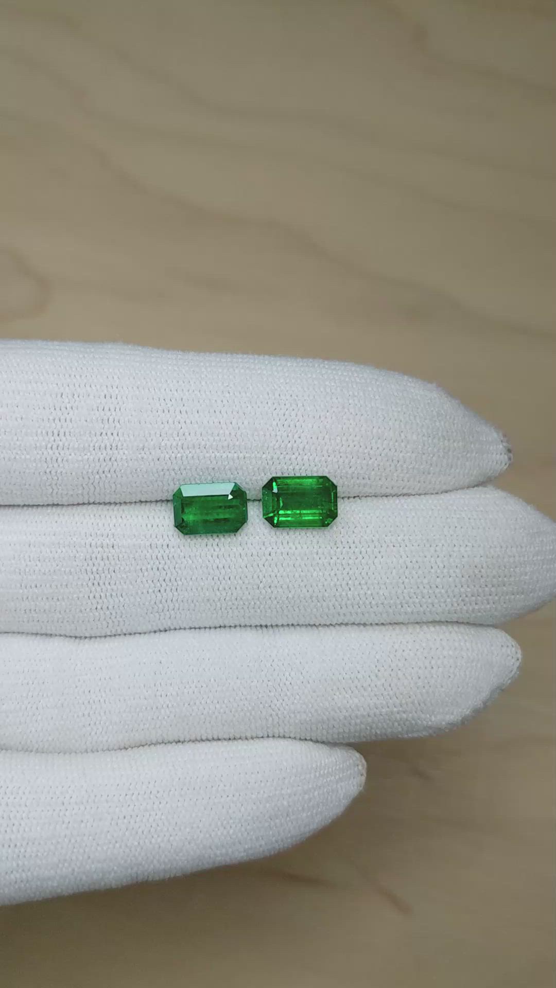 4.13 Ct.Tw.Total Carat Weight Emerald Pair from Zambia Size Video