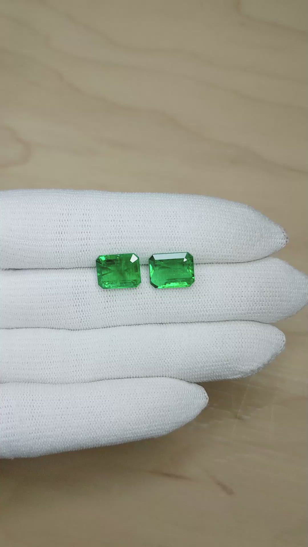 8.38 Ct.Tw.Total Carat Weight Emerald Pair from Zambia Size Video