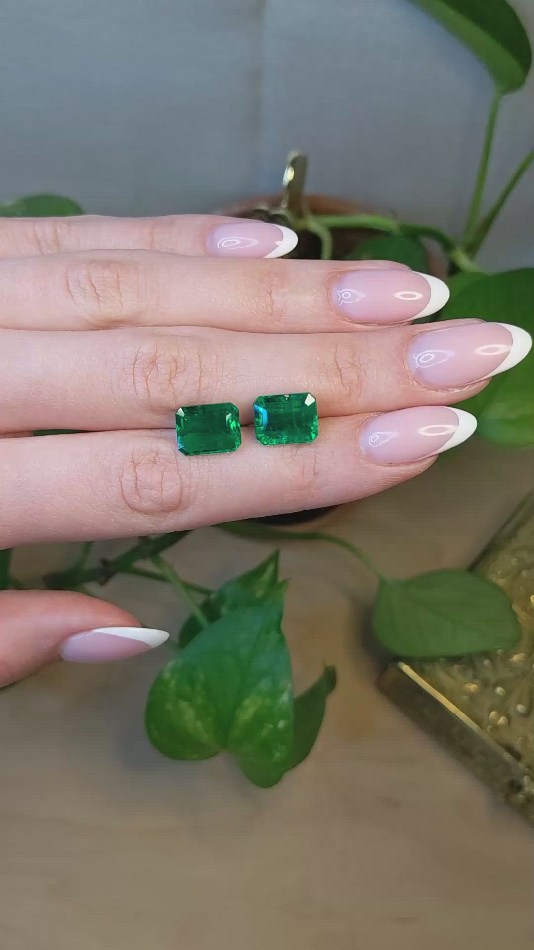 8.38 Ct.Tw.Total Carat Weight Emerald Pair from Zambia Size Video