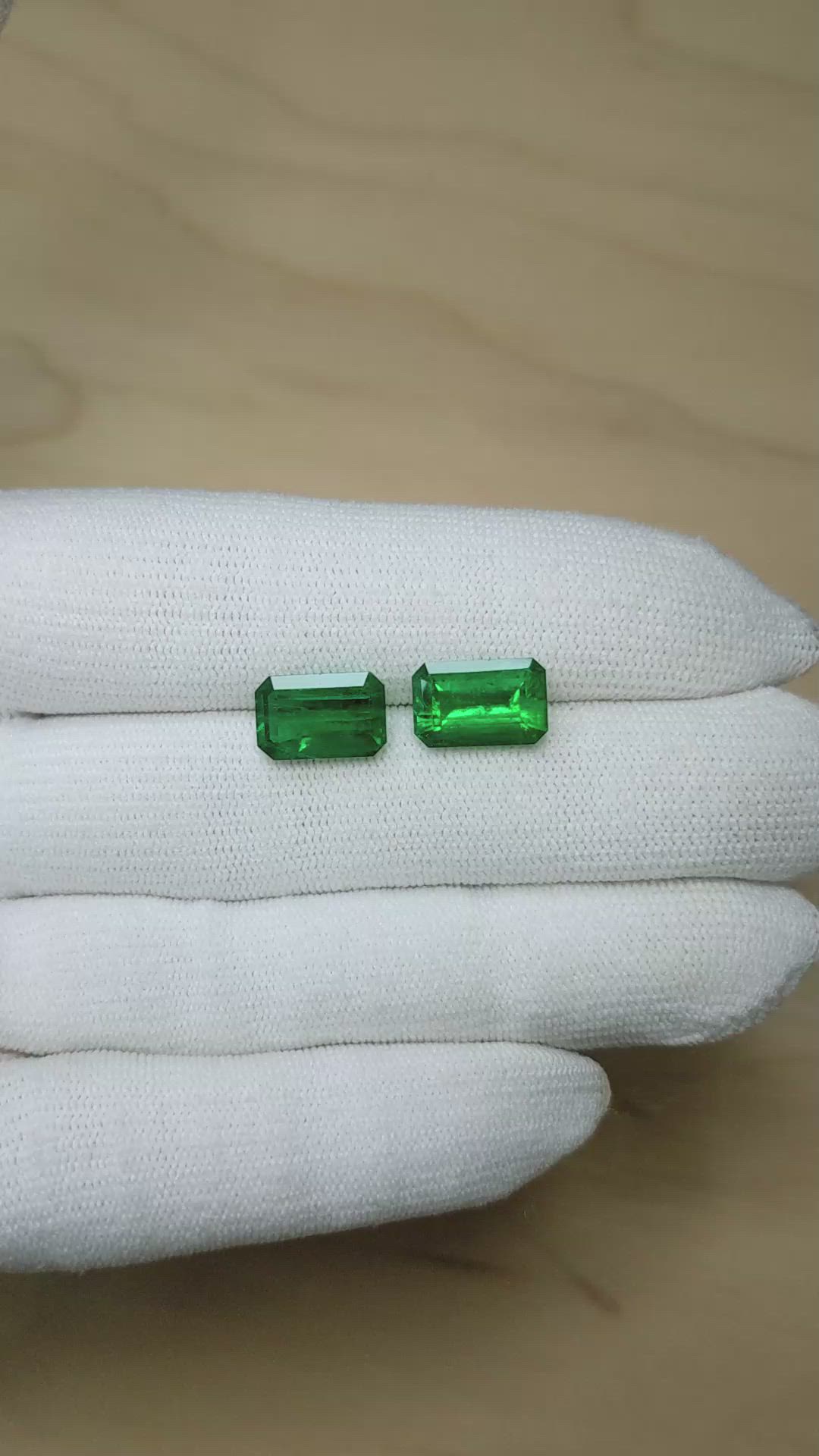 7.28&nbsp;Ct.Tw.Total Carat Weight Emerald Pair from Zambia Size Video