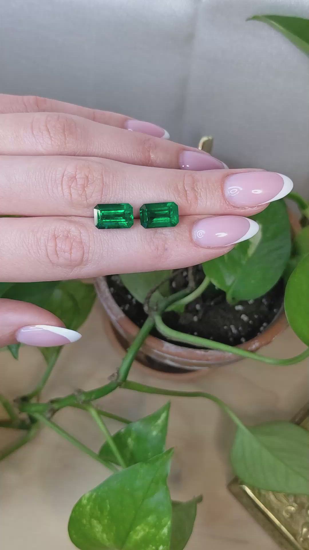 7.28&nbsp;Ct.Tw.Total Carat Weight Emerald Pair from Zambia Size Video