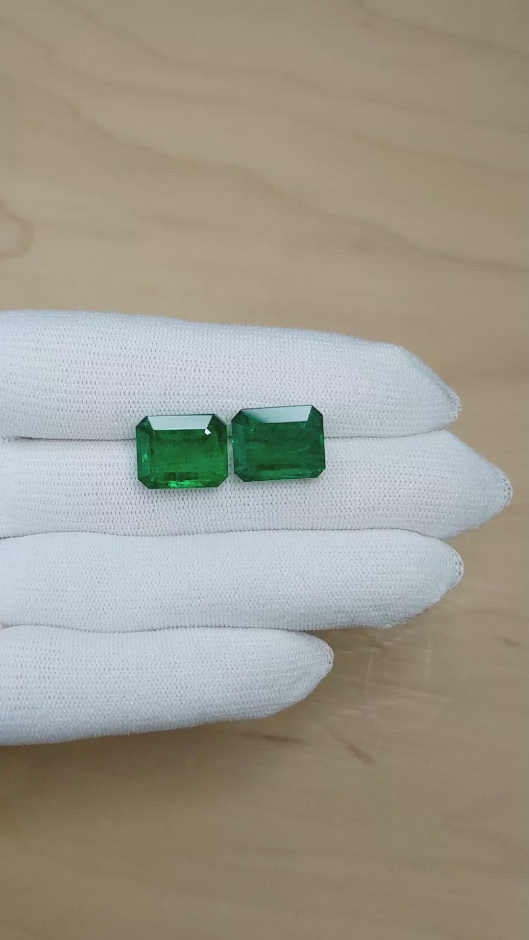 22.22 Ct.Tw.Total Carat Weight Emerald Pair from Zambia Size Video