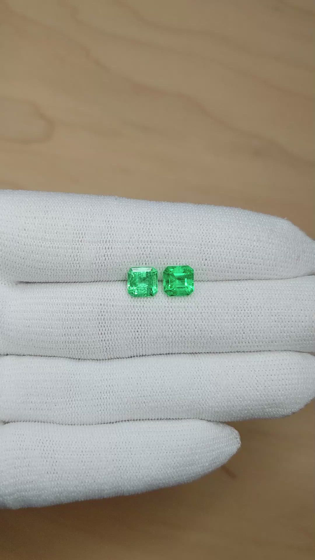 2.68 Ct.Tw.Total Carat Weight Emerald Pair from Colombia Size Video