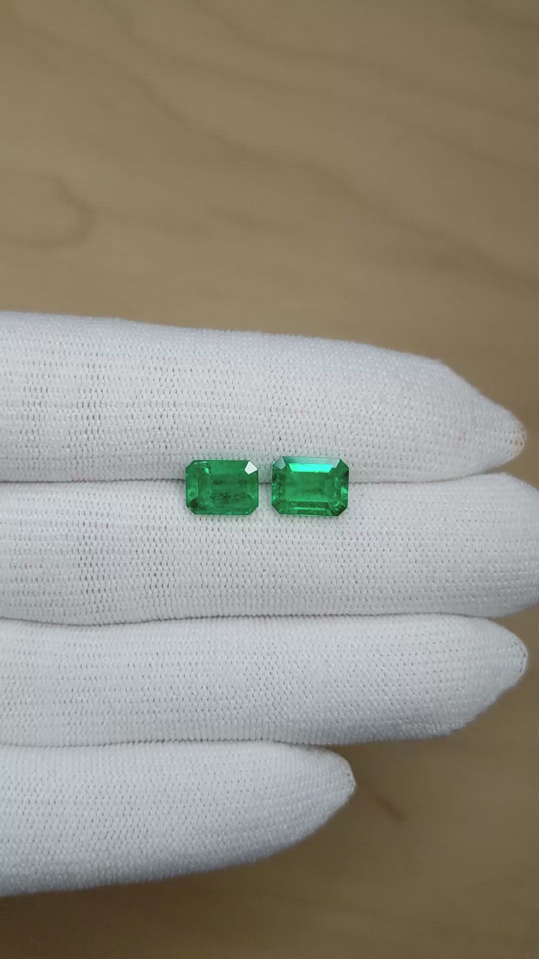 3.47&nbsp;Ct.Tw.Total Carat Weight Emerald Pair from Colombia Size Video