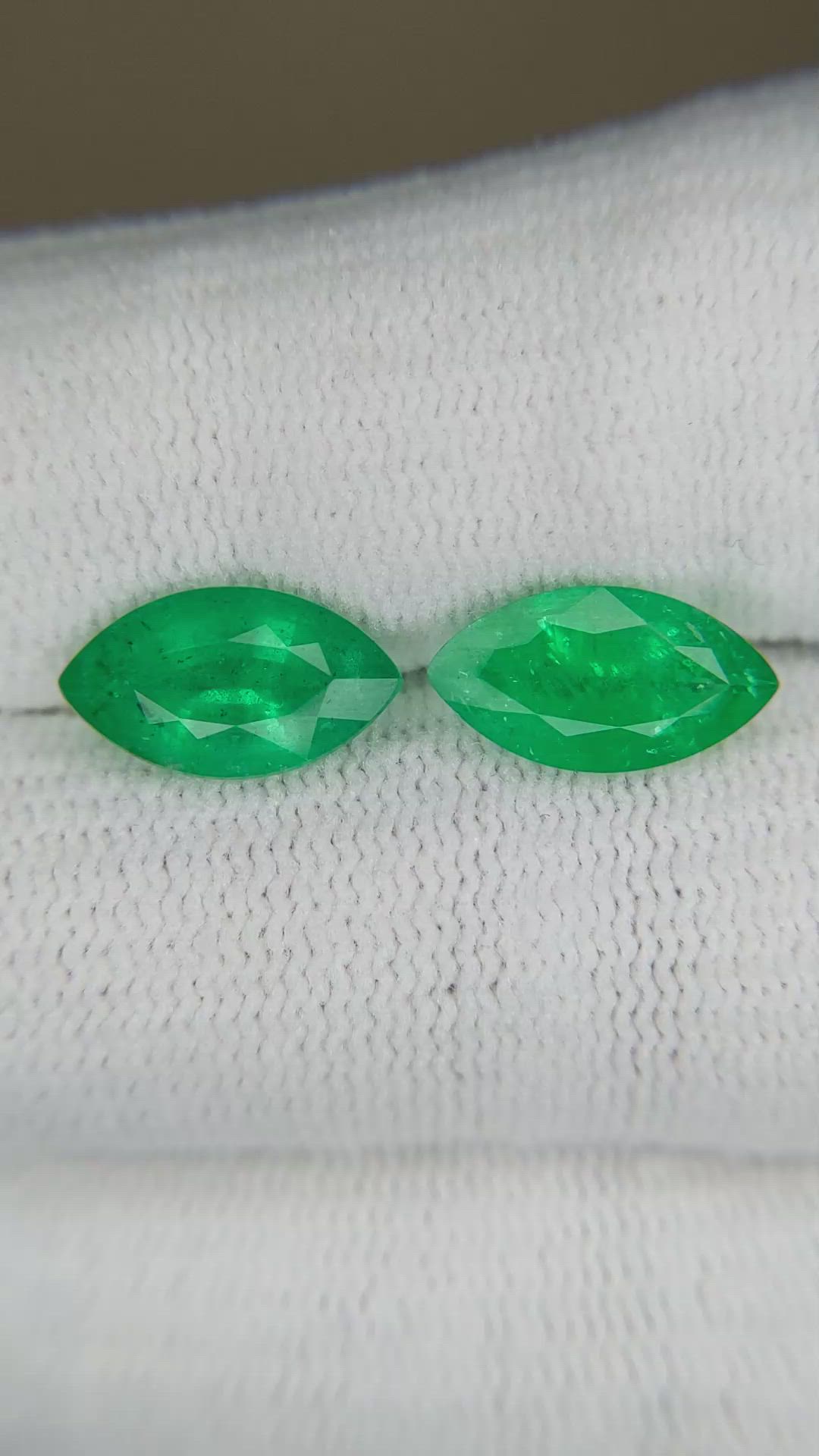 3.85 Ct.Tw.Total Carat Weight Emerald Pair from Zambia Size Video