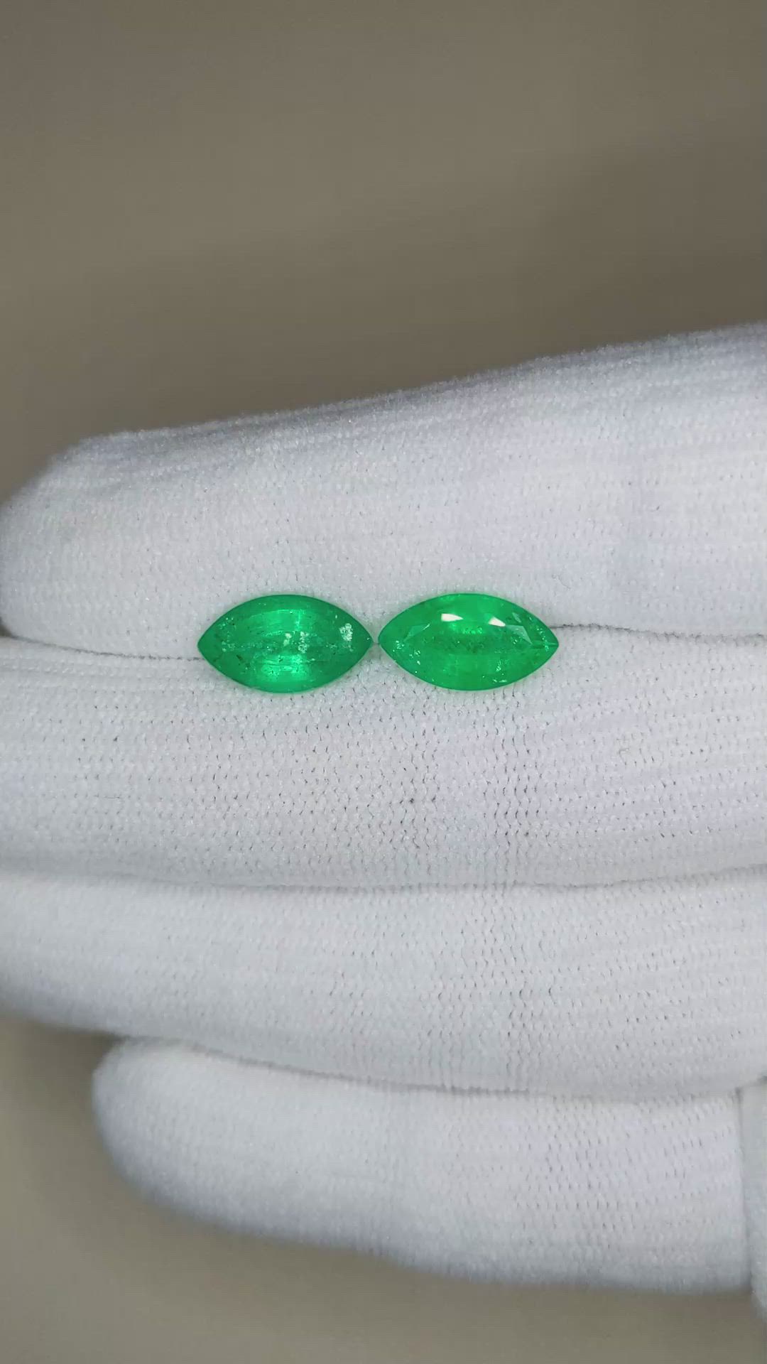 3.85 Ct.Tw.Total Carat Weight Emerald Pair from Zambia Size Video
