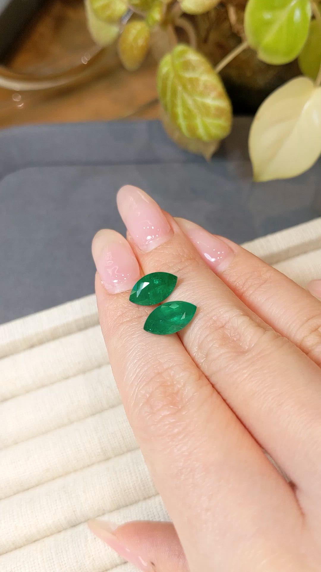 4.09 Ct.Tw.Total Carat Weight Emerald Pair from Zambia Size Video