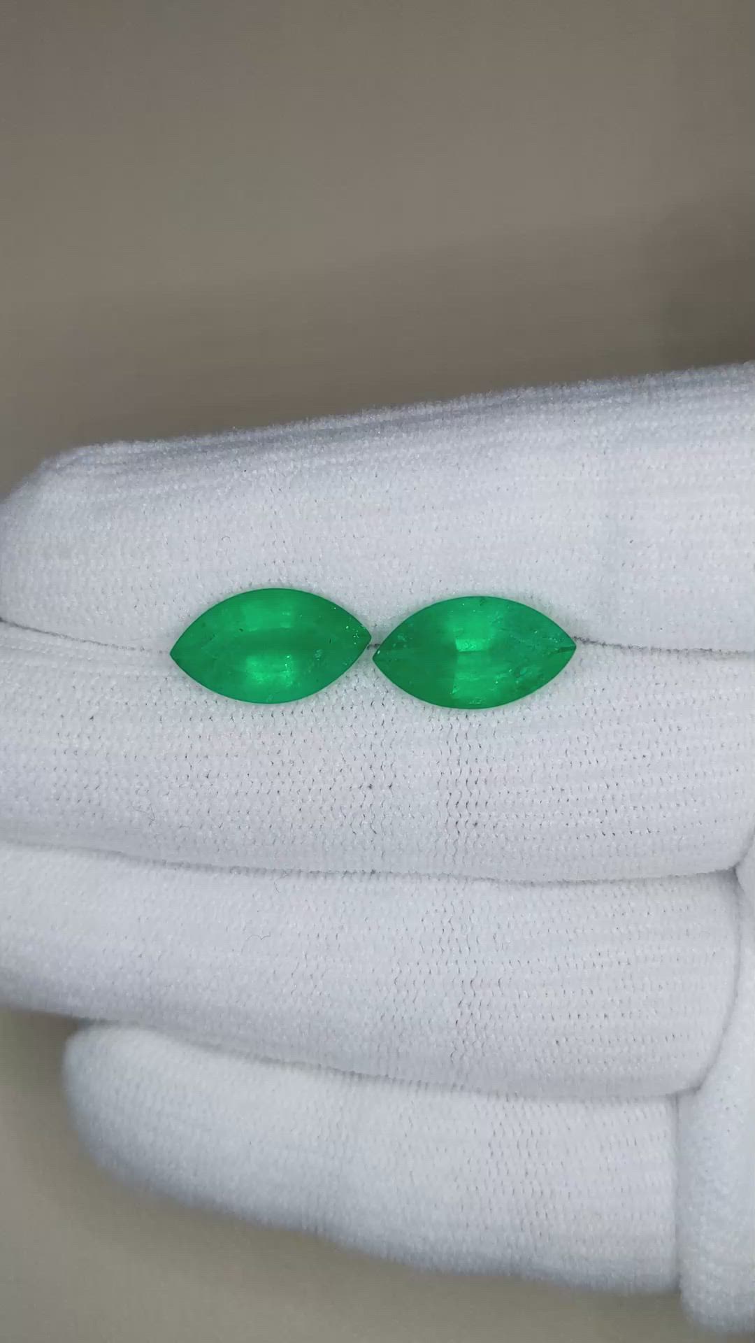 7.22 Ct.Tw.Total Carat Weight Emerald Pair from Zambia Size Video