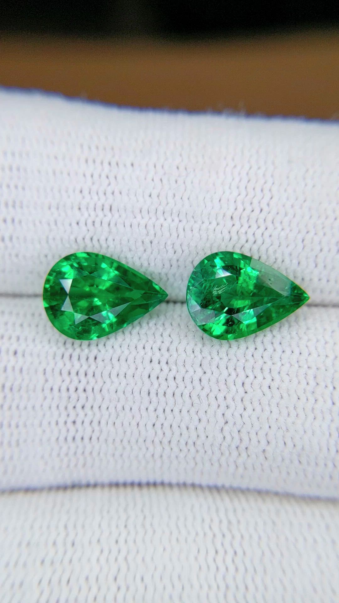 3.97 Ct.Tw.Total Carat Weight Emerald Pair from Zambia Size Video