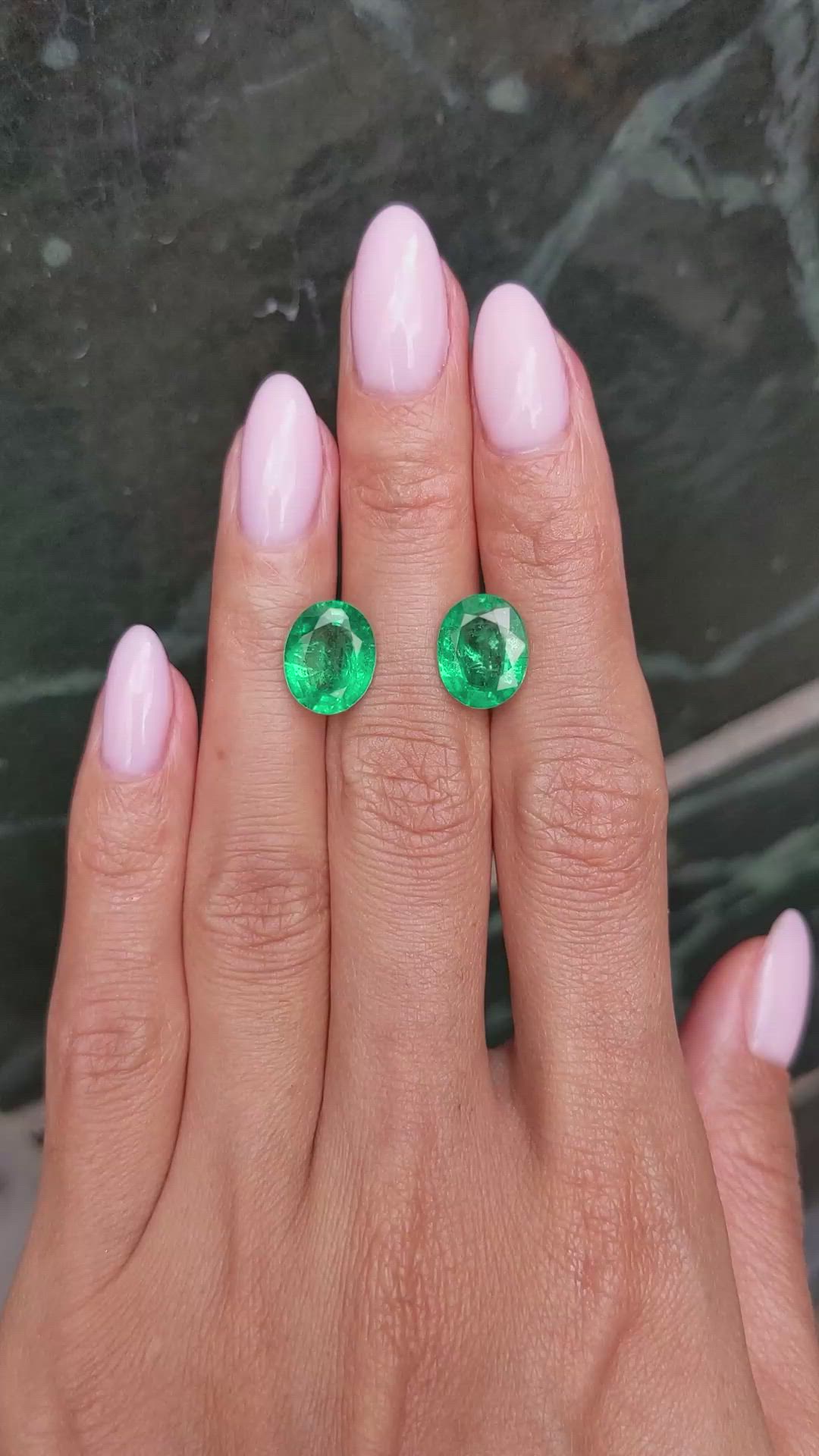 6.22 Ct.Tw.Total Carat Weight Emerald Pair from Zambia Size Video