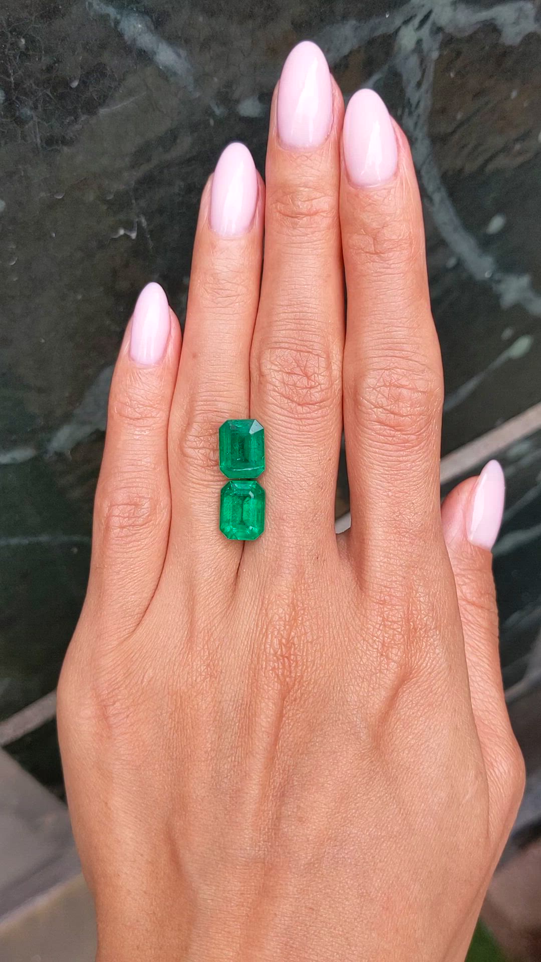7.42&nbsp;Ct.Tw.Total Carat Weight Emerald Pair from Zambia Size Video