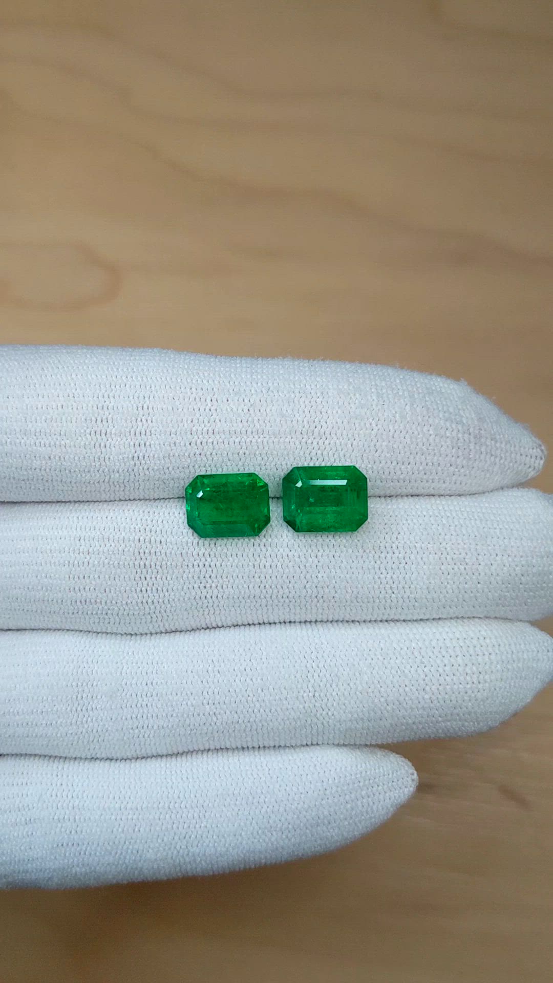 7.42&nbsp;Ct.Tw.Total Carat Weight Emerald Pair from Zambia Size Video