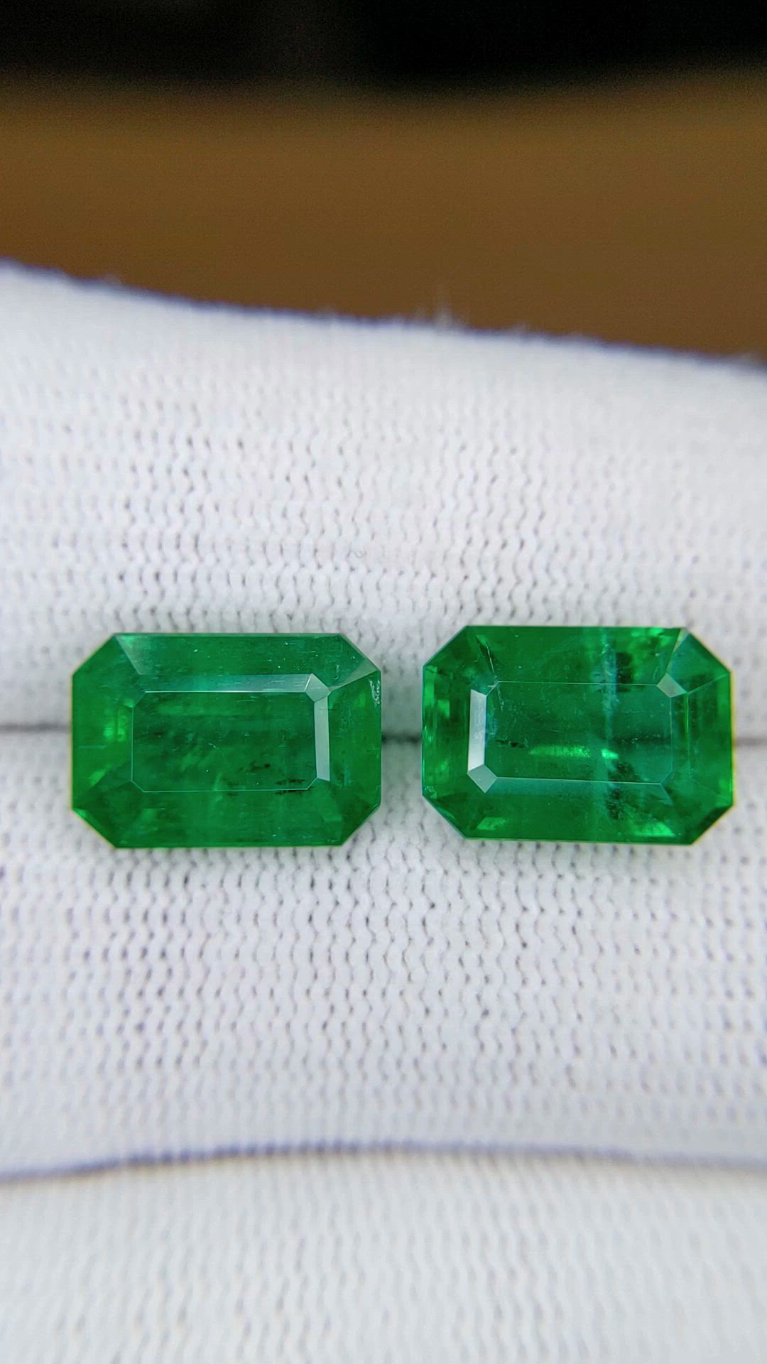8.36 Ct.Tw.Total Carat Weight Emerald Pair from Zambia Size Video