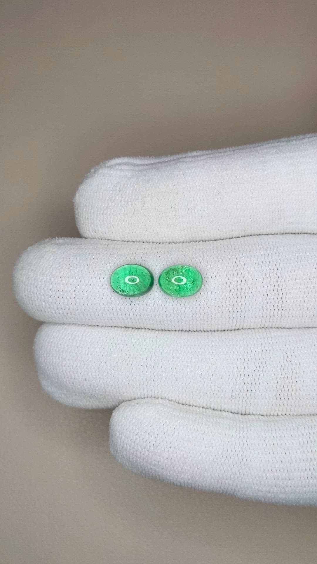 3.43 Ct.Tw.Total Carat Weight Cabochon Emerald Pair from Russia Size Video