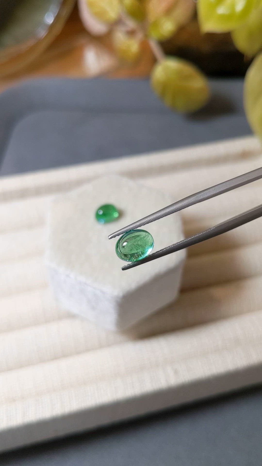 3.43 Ct.Tw.Total Carat Weight Cabochon Emerald Pair from Russia Size Video