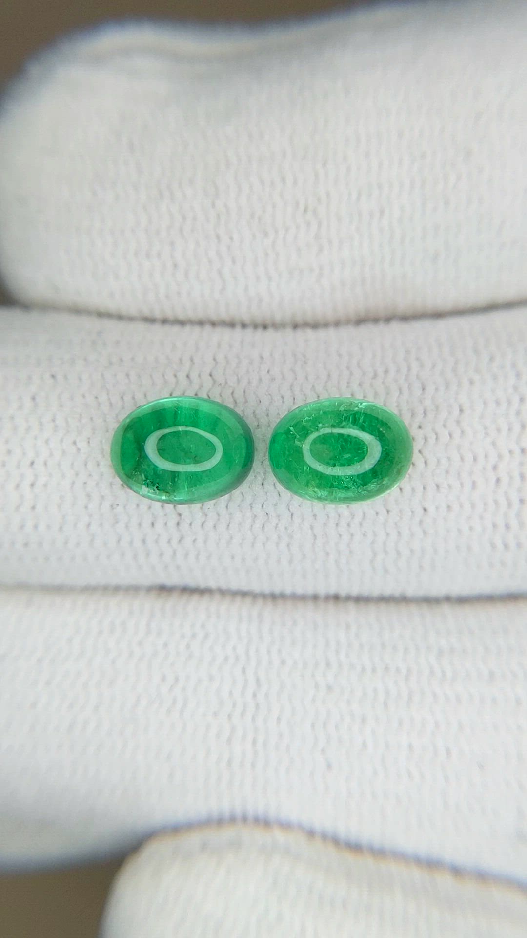 3.43 Ct.Tw.Total Carat Weight Cabochon Emerald Pair from Russia Size Video