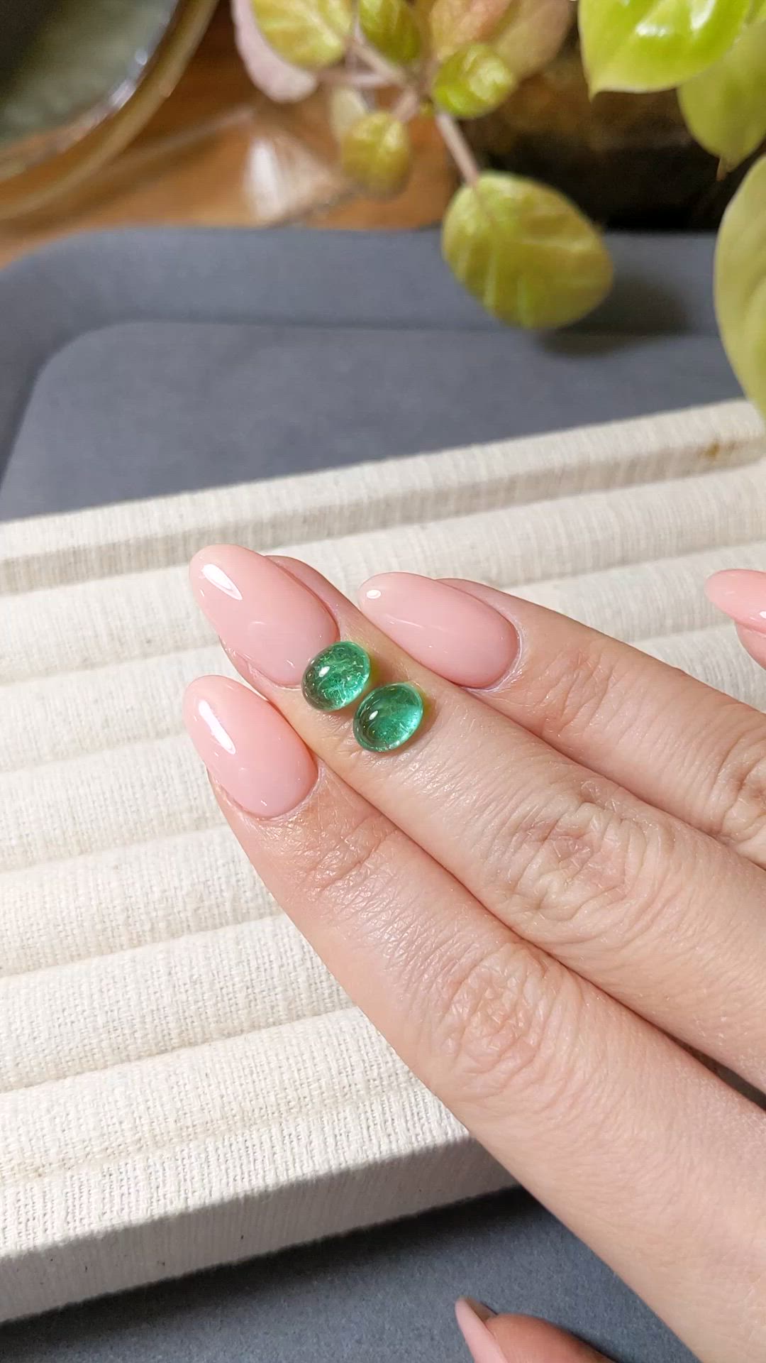 3.43 Ct.Tw.Total Carat Weight Cabochon Emerald Pair from Russia Size Video