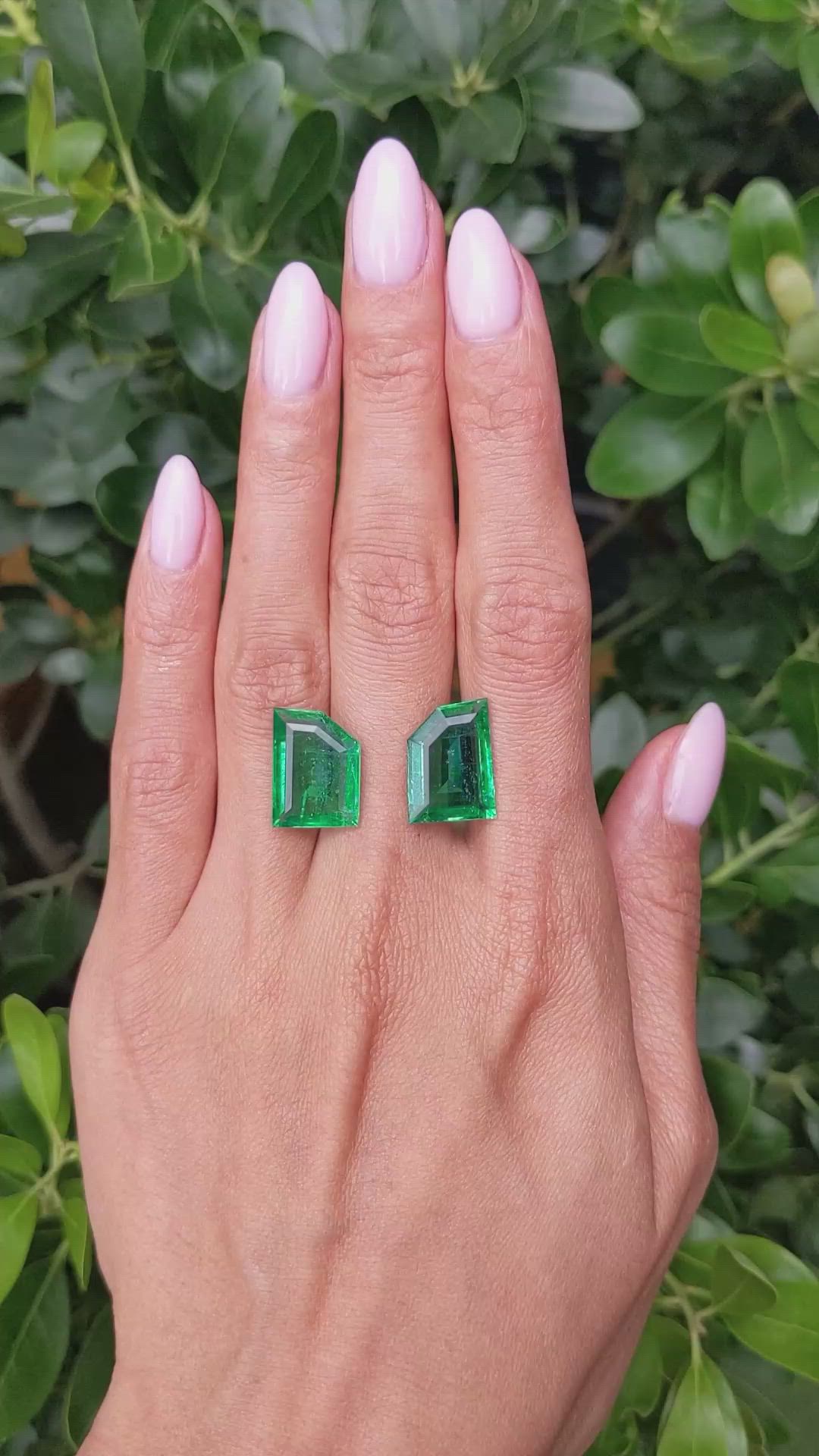 14.49 Ct.Tw.Total Carat Weight Emerald Pair from Zambia Size Video