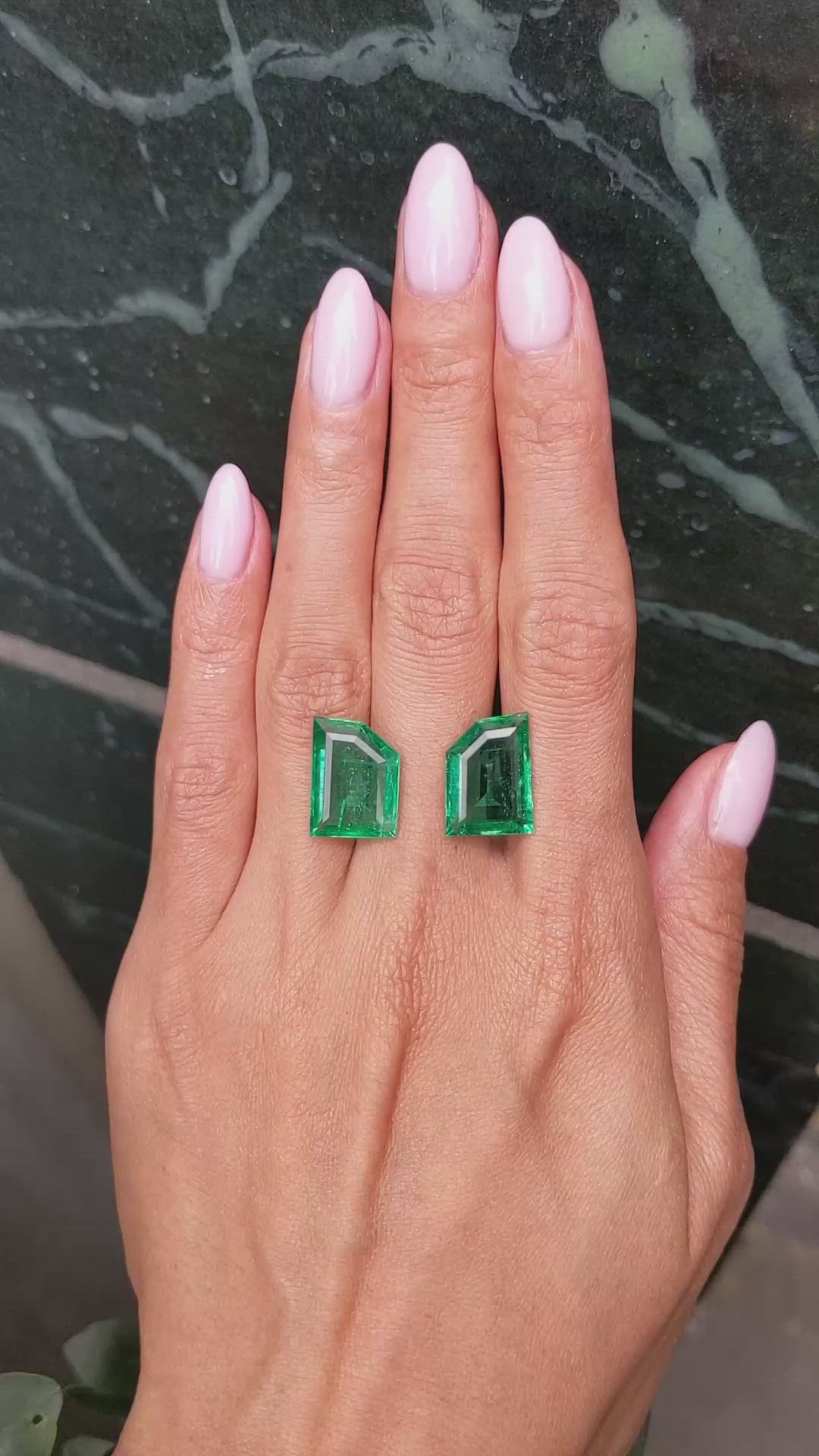 14.49 Ct.Tw.Total Carat Weight Emerald Pair from Zambia Size Video