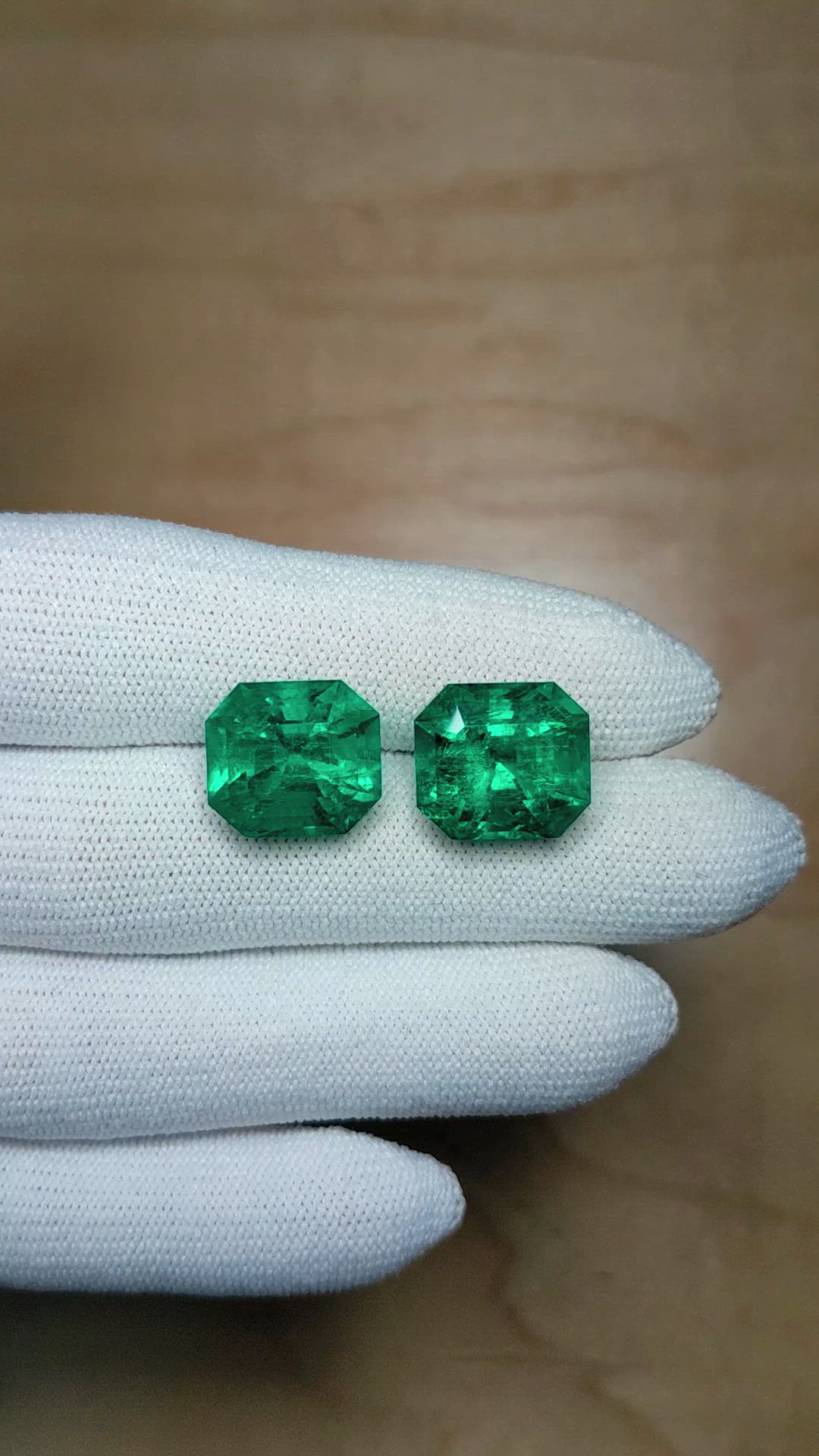 16.80&nbsp;Ct.Tw.Total Carat Weight Emerald Pair from Colombia Size Video
