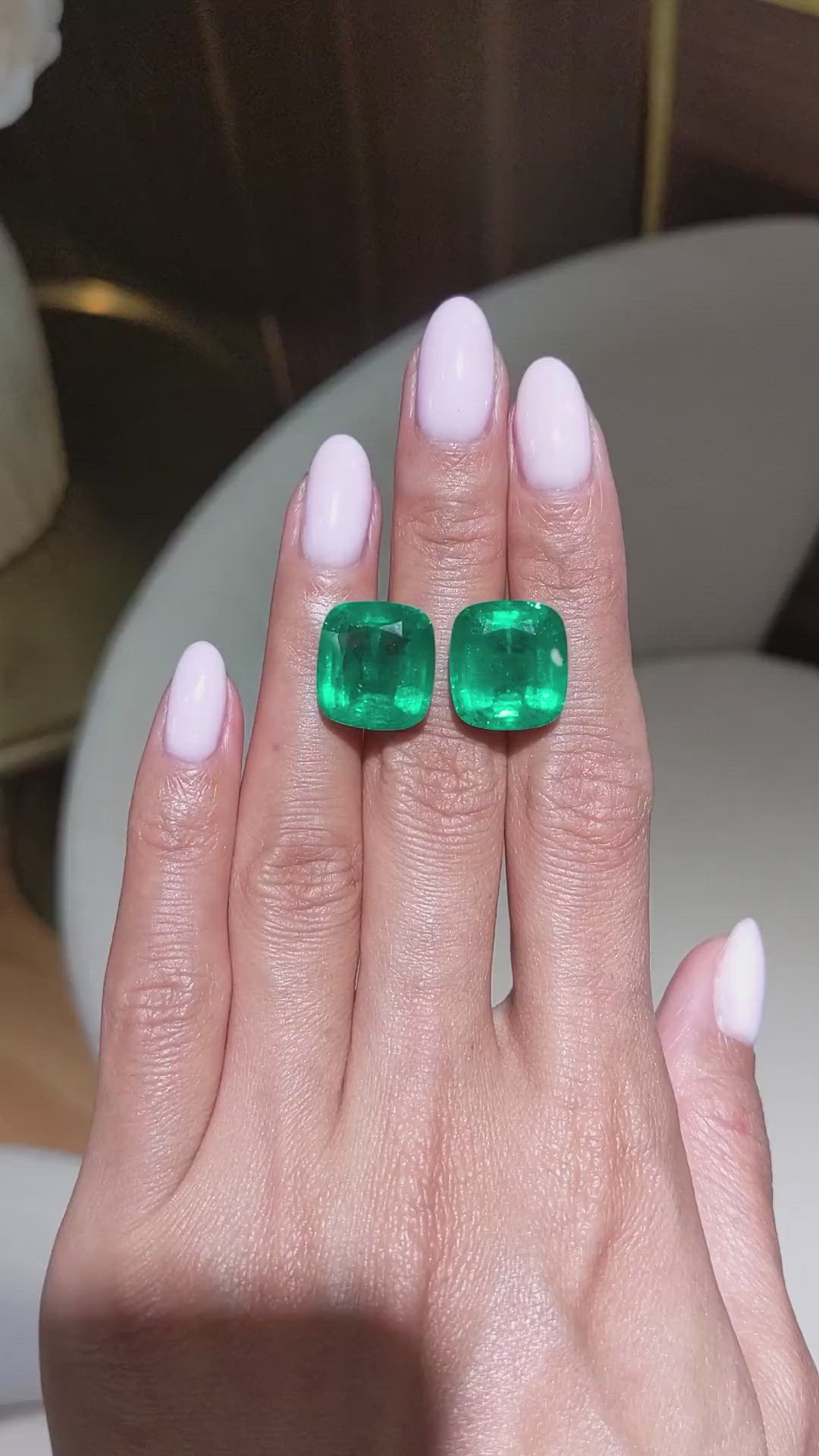 24.28&nbsp;Ct.Tw.Total Carat Weight Emerald Pair from Colombia Size Video