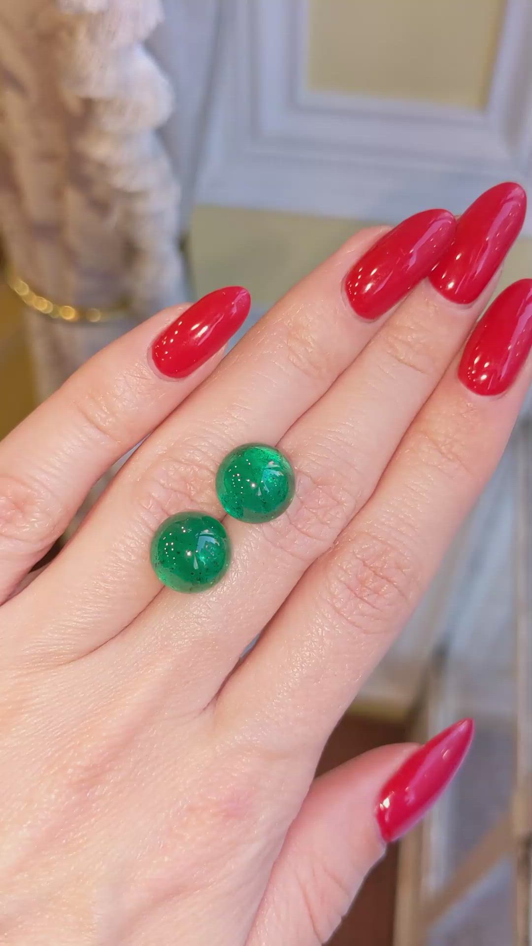 11.95 Ct.Tw.Total Carat Weight Cabochon Emerald Pair from Zambia Size Video