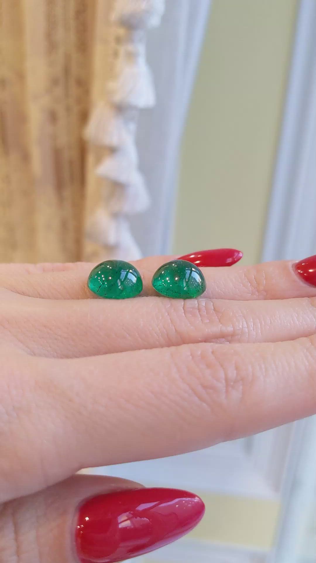 11.95 Ct.Tw.Total Carat Weight Cabochon Emerald Pair from Zambia Size Video
