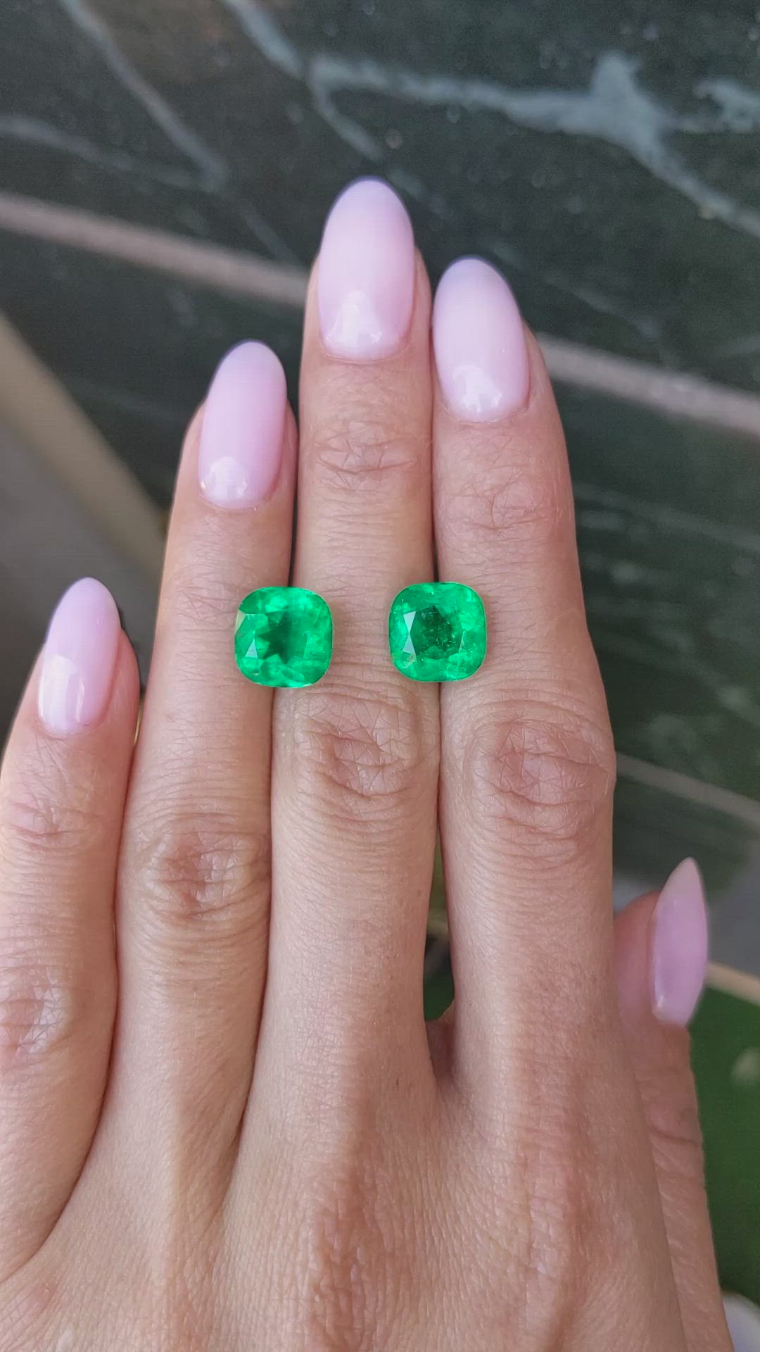 7.36 Ct.Tw.Total Carat Weight Emerald Pair from Colombia Size Video