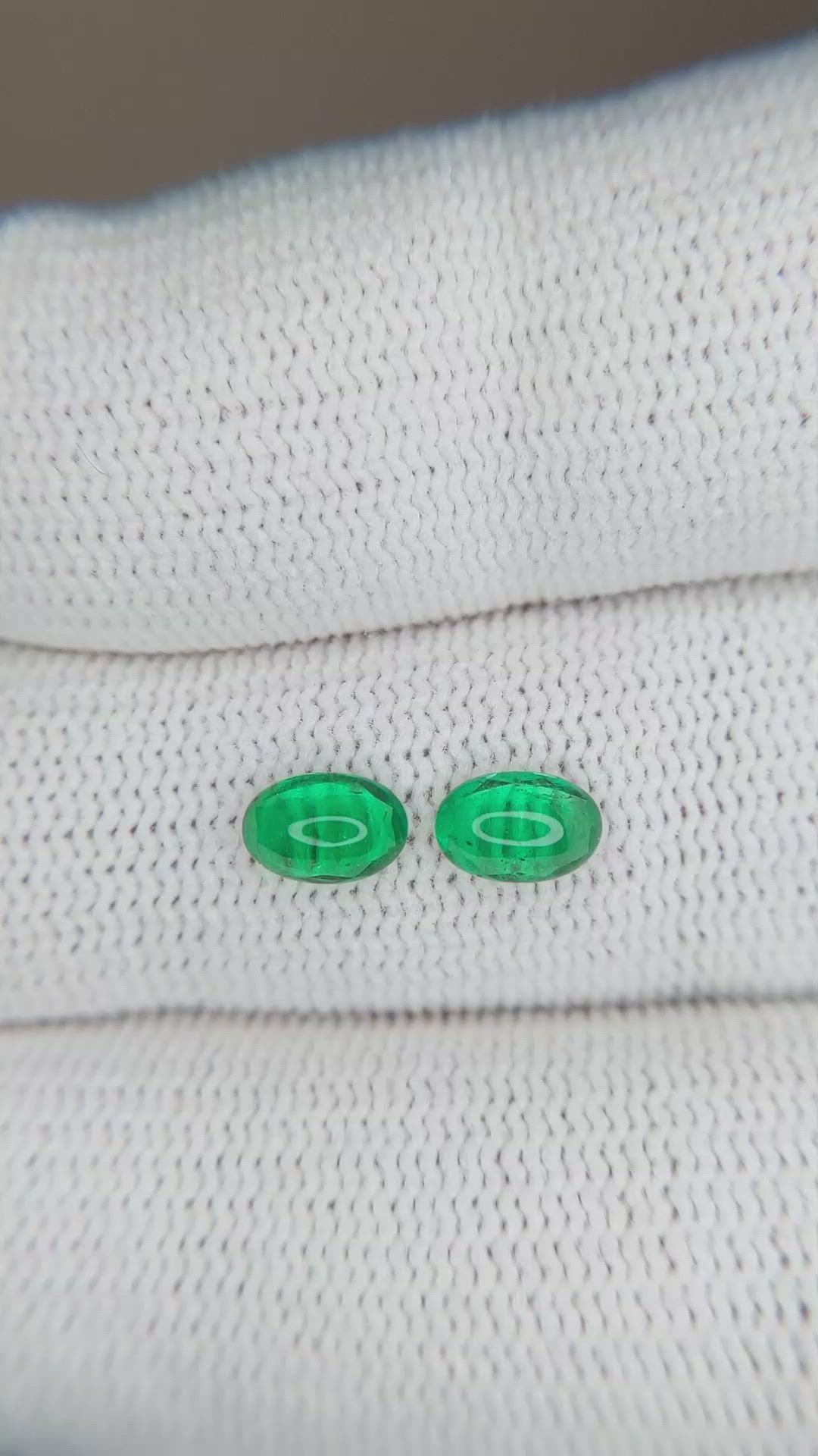 0.74 Ct.Tw.Total Carat Weight Cabochon Emerald Pair from Brazil Size Video