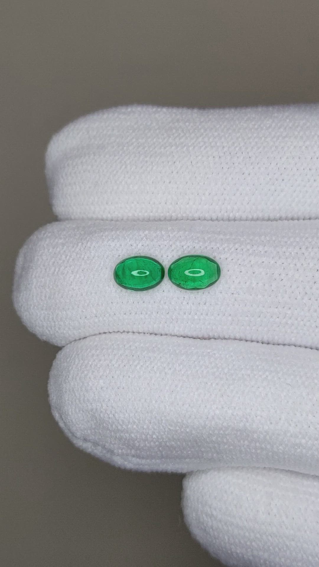 0.76 Ct.Tw.Total Carat Weight Cabochon Emerald Pair from Brazil Size Video