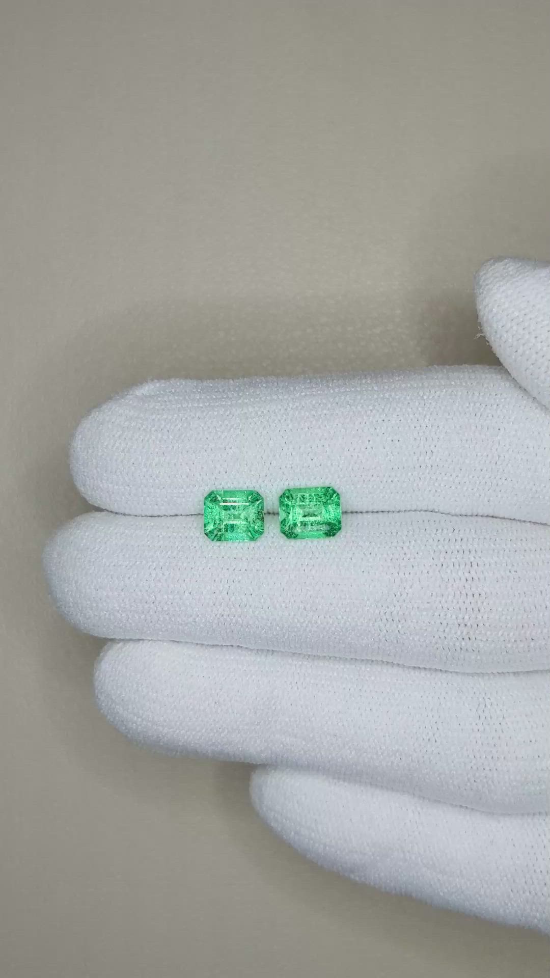 1.45 Ct.Tw.Total Carat Weight Emerald Pair from Colombia Size Video