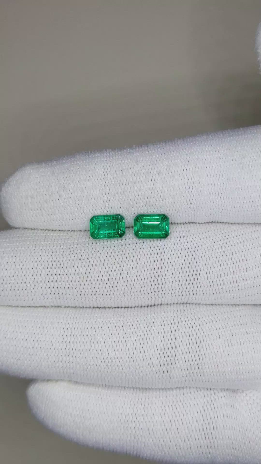 2.09 Ct.Tw.Total Carat Weight Emerald Pair from Zambia Size Video
