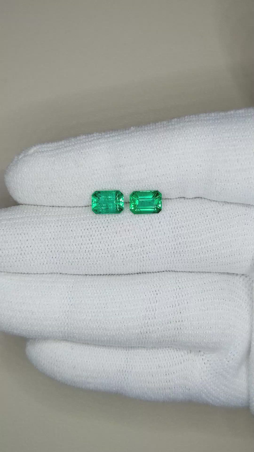 2.04 Ct.Tw.Total Carat Weight Emerald Pair from Zambia Size Video