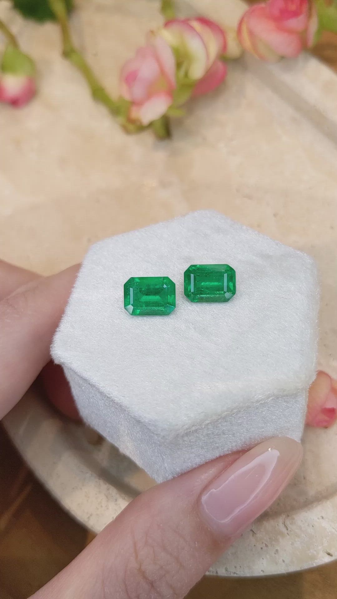 3.95 Ct.Tw.Total Carat Weight Emerald Pair from Zambia Size Video