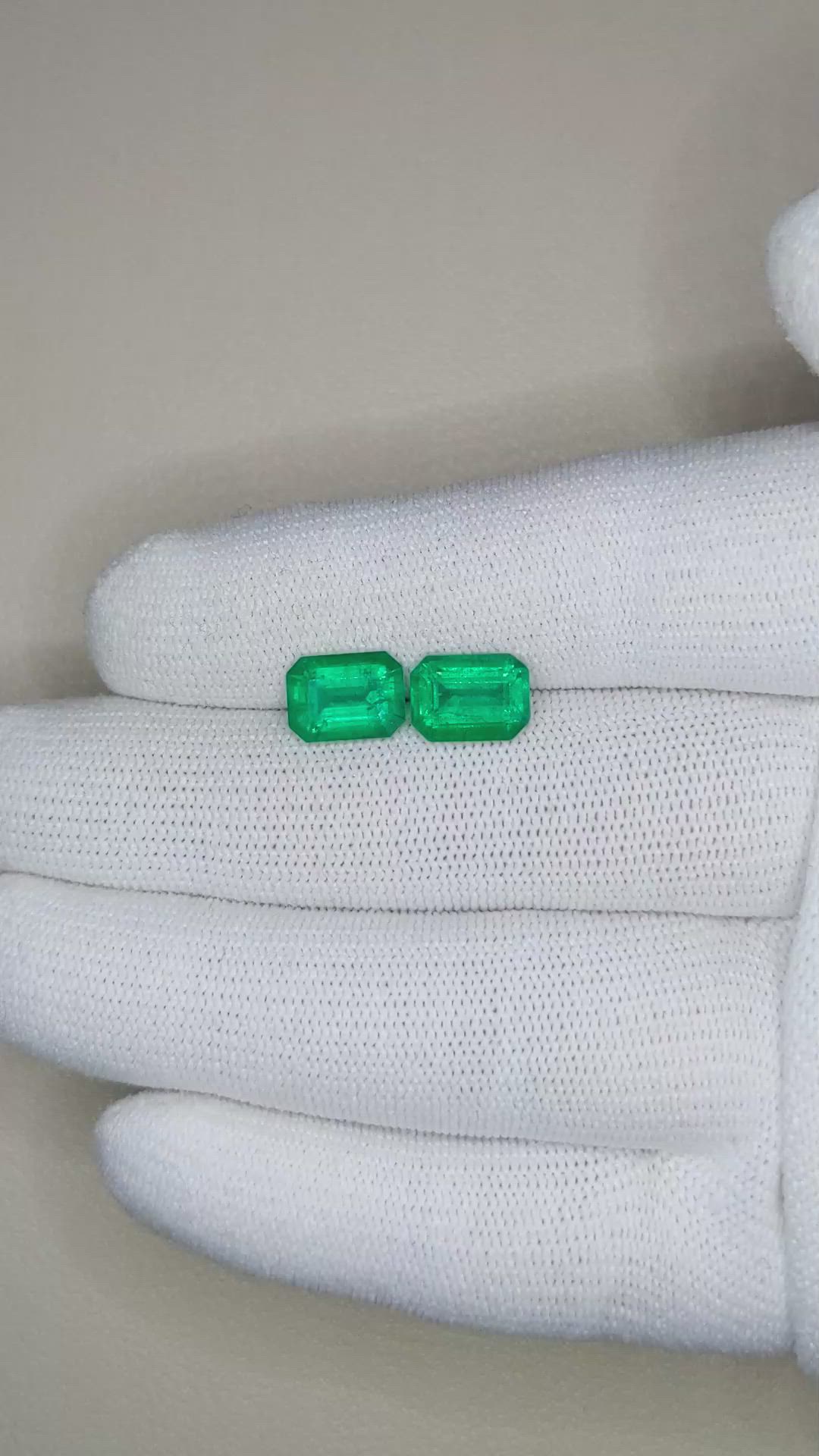 3.95 Ct.Tw.Total Carat Weight Emerald Pair from Zambia Size Video
