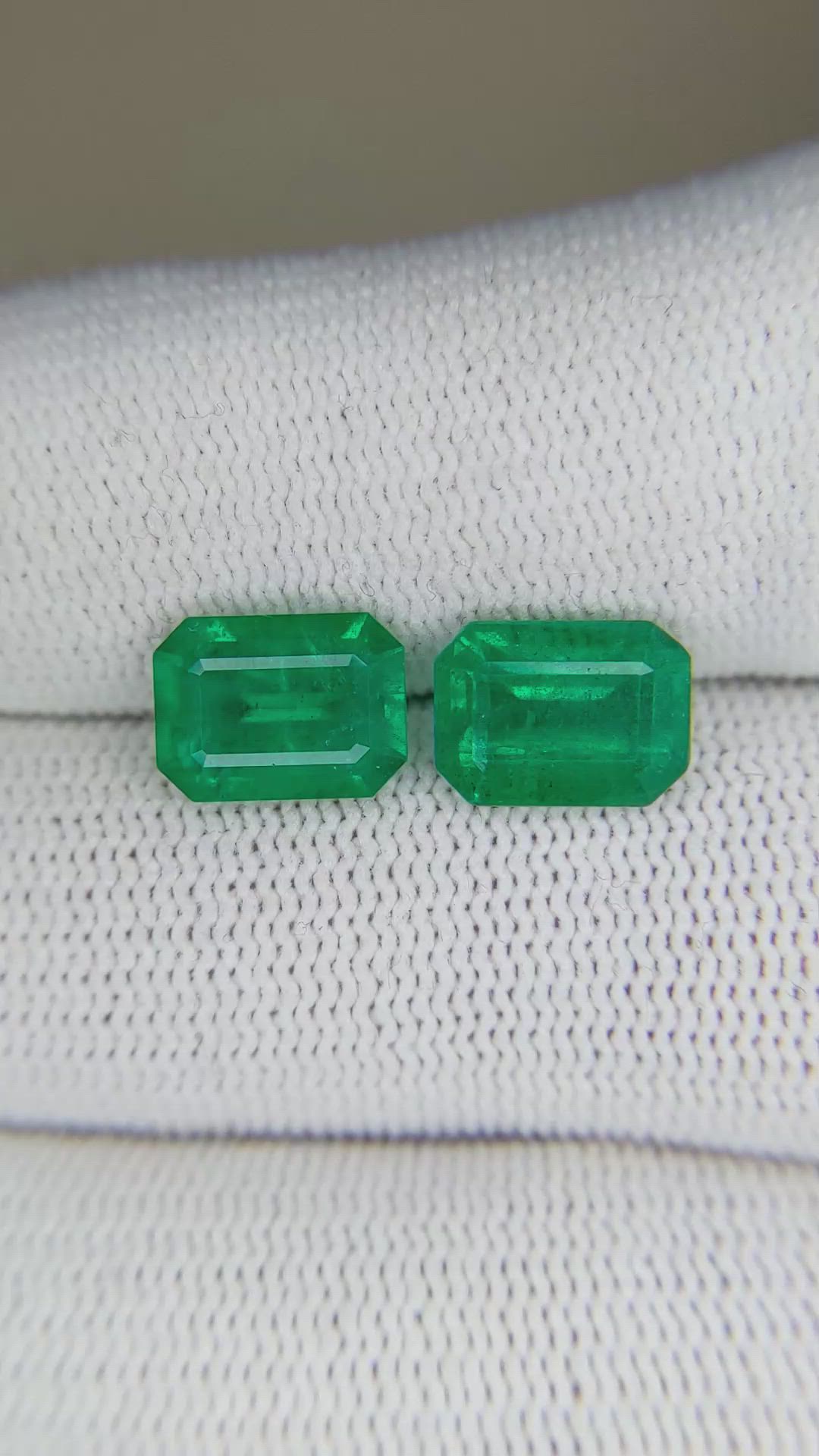 3.95 Ct.Tw.Total Carat Weight Emerald Pair from Zambia Size Video