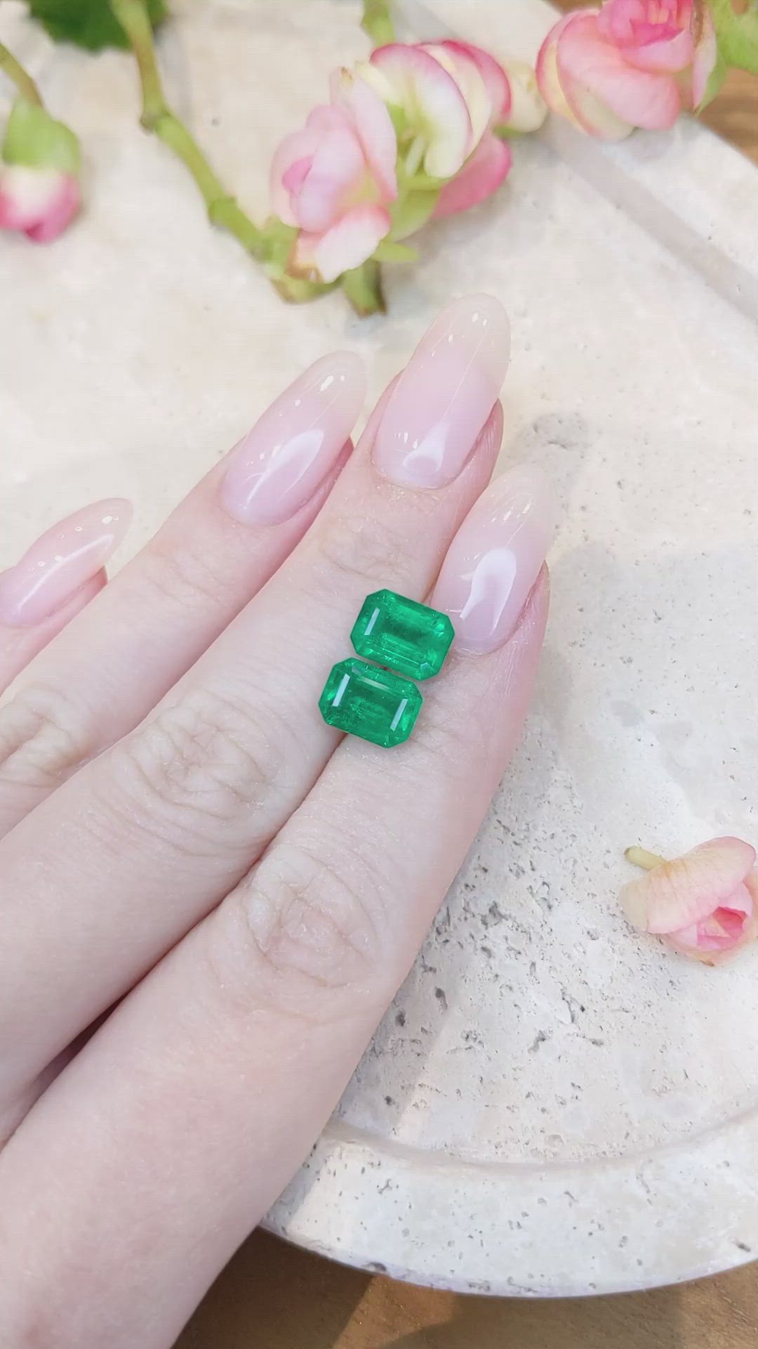3.95 Ct.Tw.Total Carat Weight Emerald Pair from Zambia Size Video