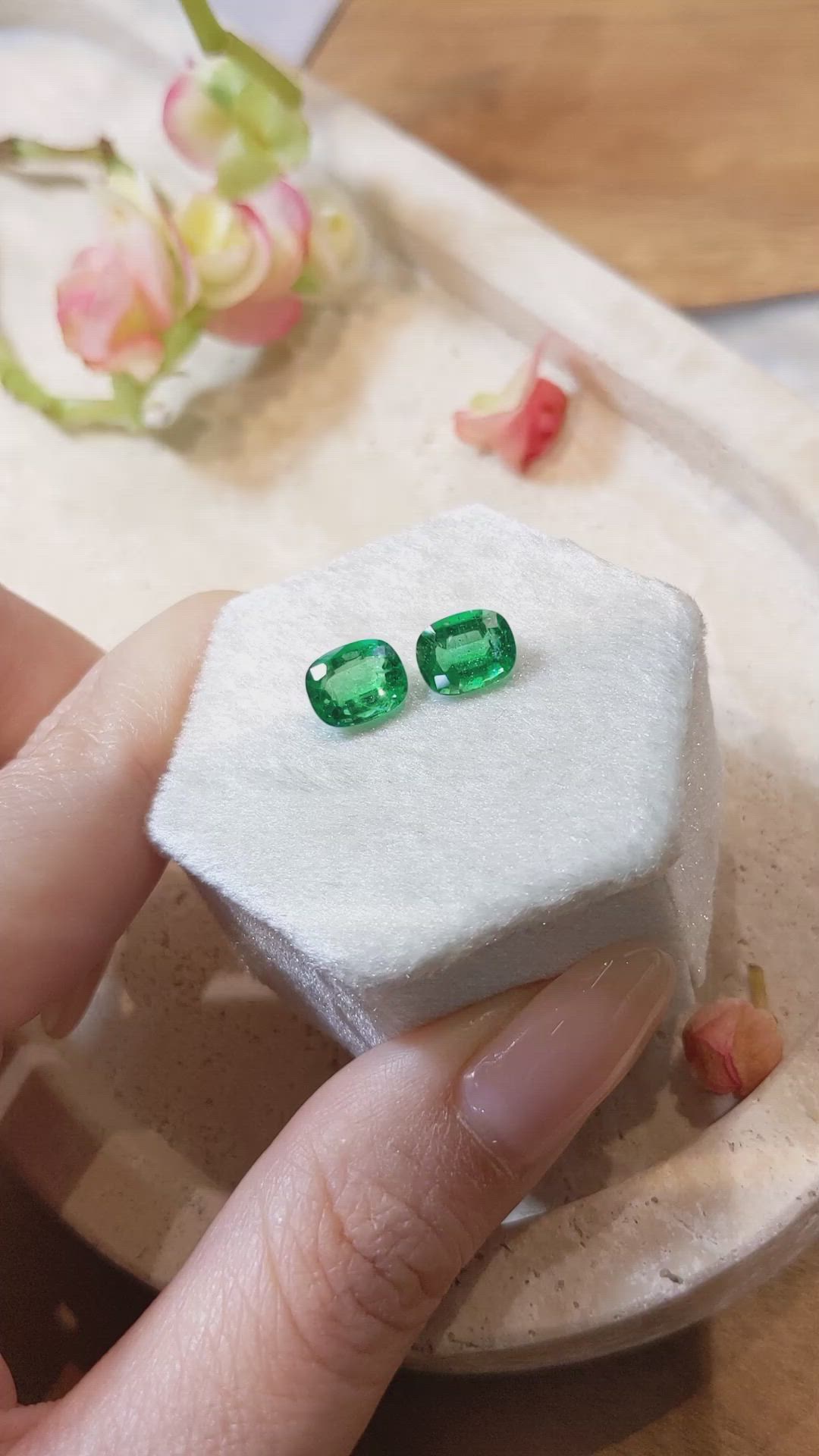 3.18 Ct.Tw.Total Carat Weight Emerald Pair from Zambia Size Video