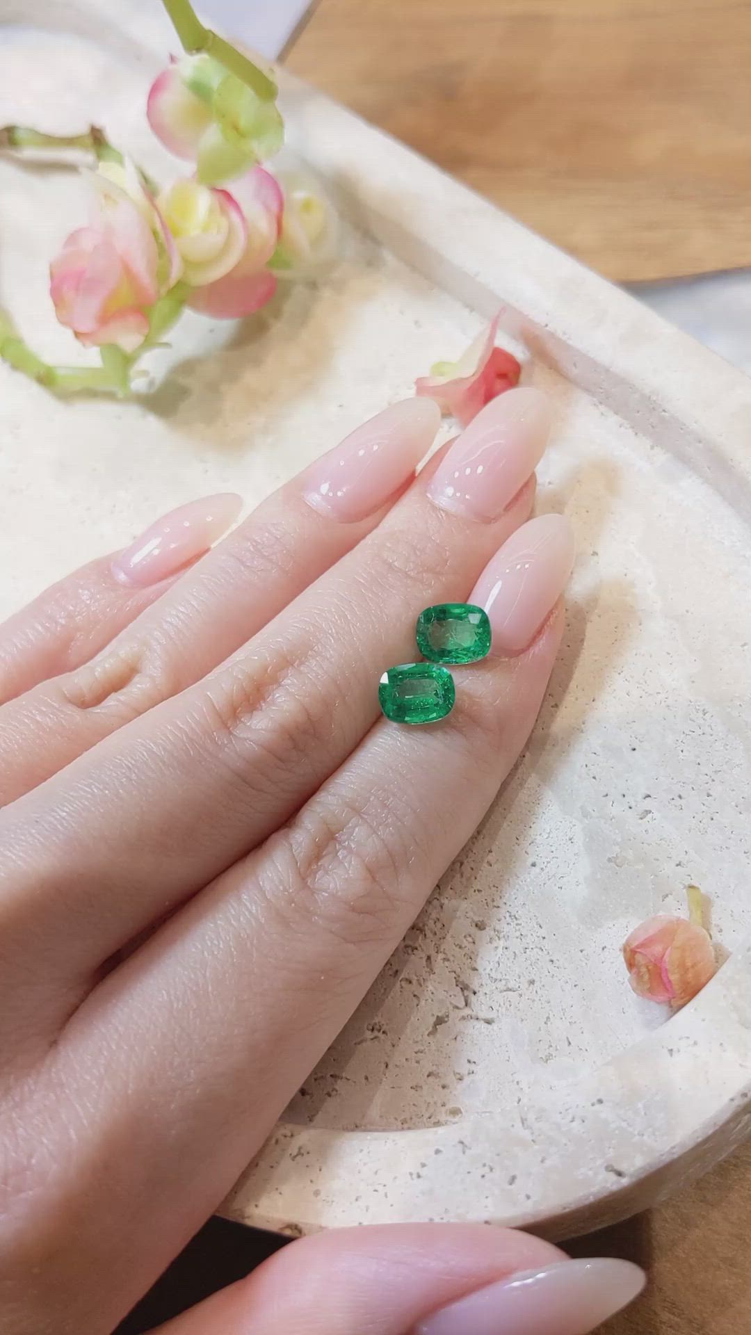 3.18 Ct.Tw.Total Carat Weight Emerald Pair from Zambia Size Video