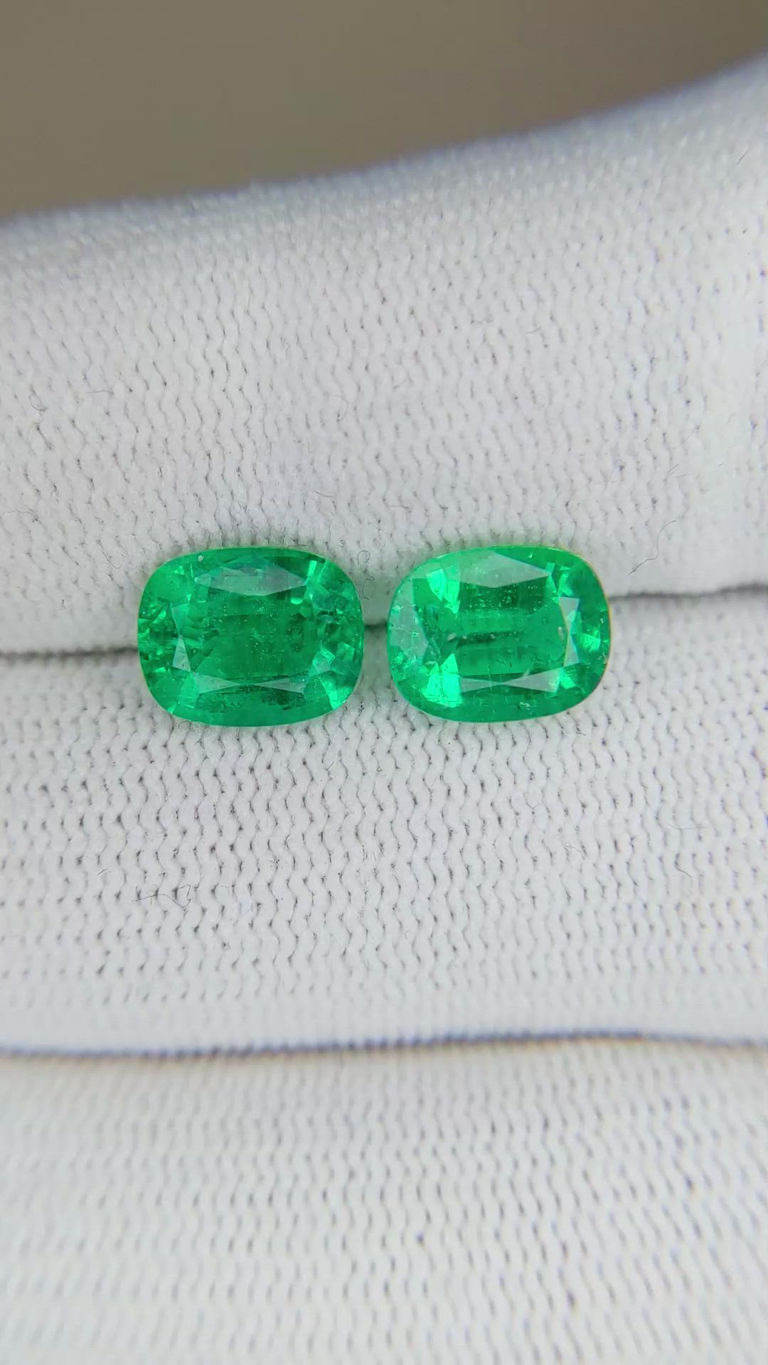 3.18 Ct.Tw.Total Carat Weight Emerald Pair from Zambia Size Video